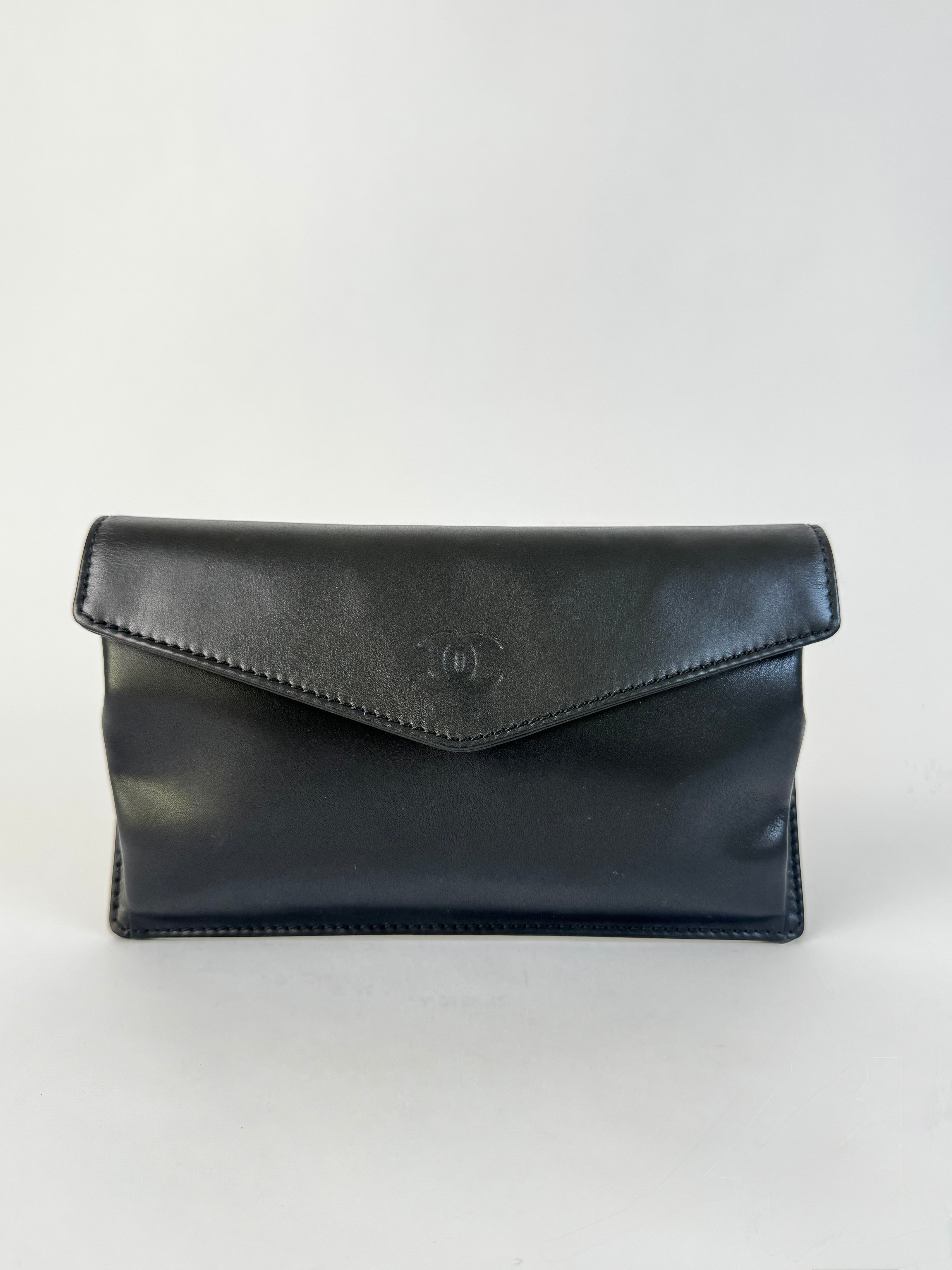 Chanel Black Leather Envelope Clutch