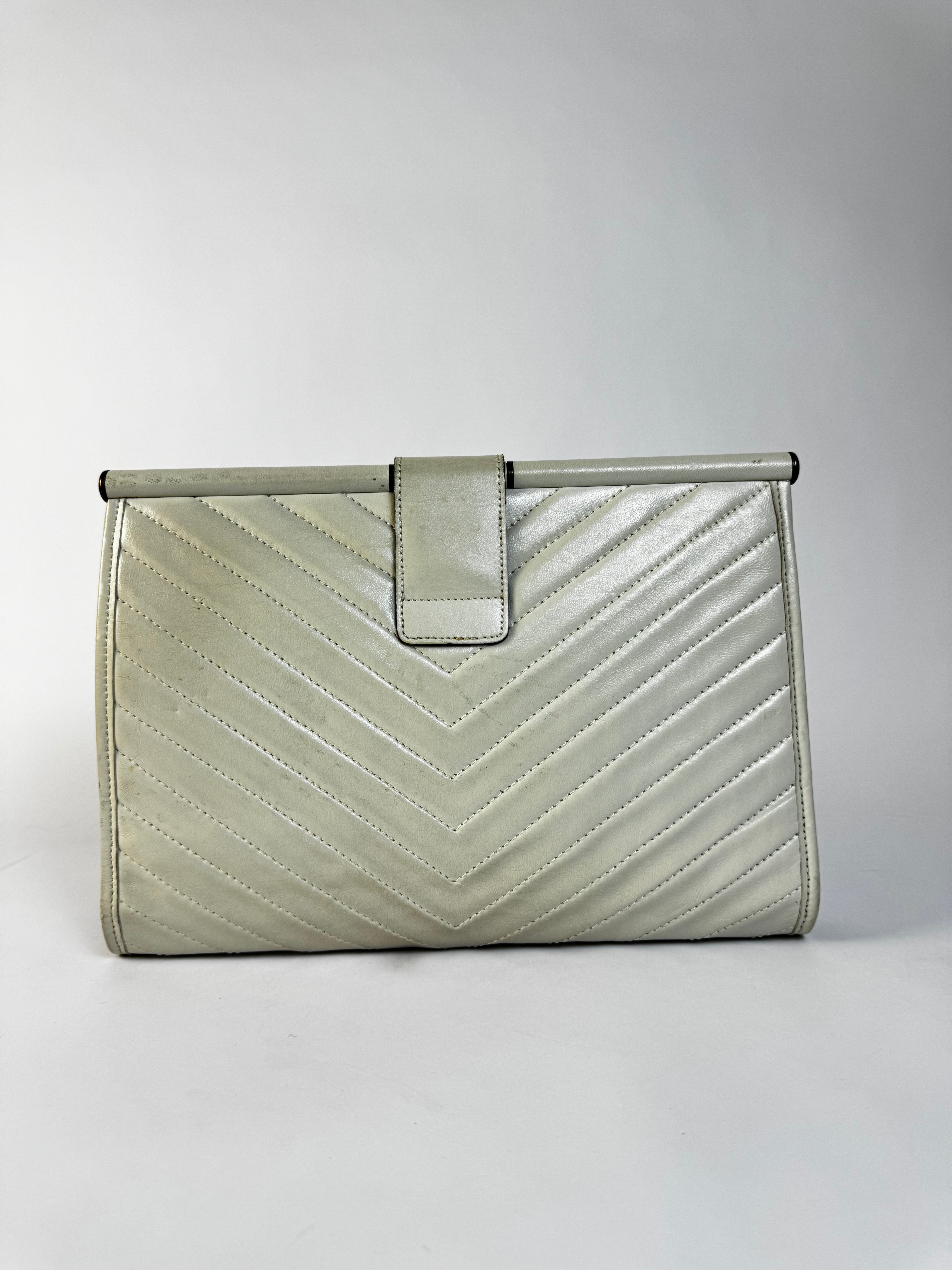 YSL Vintage White Leather Clutch
