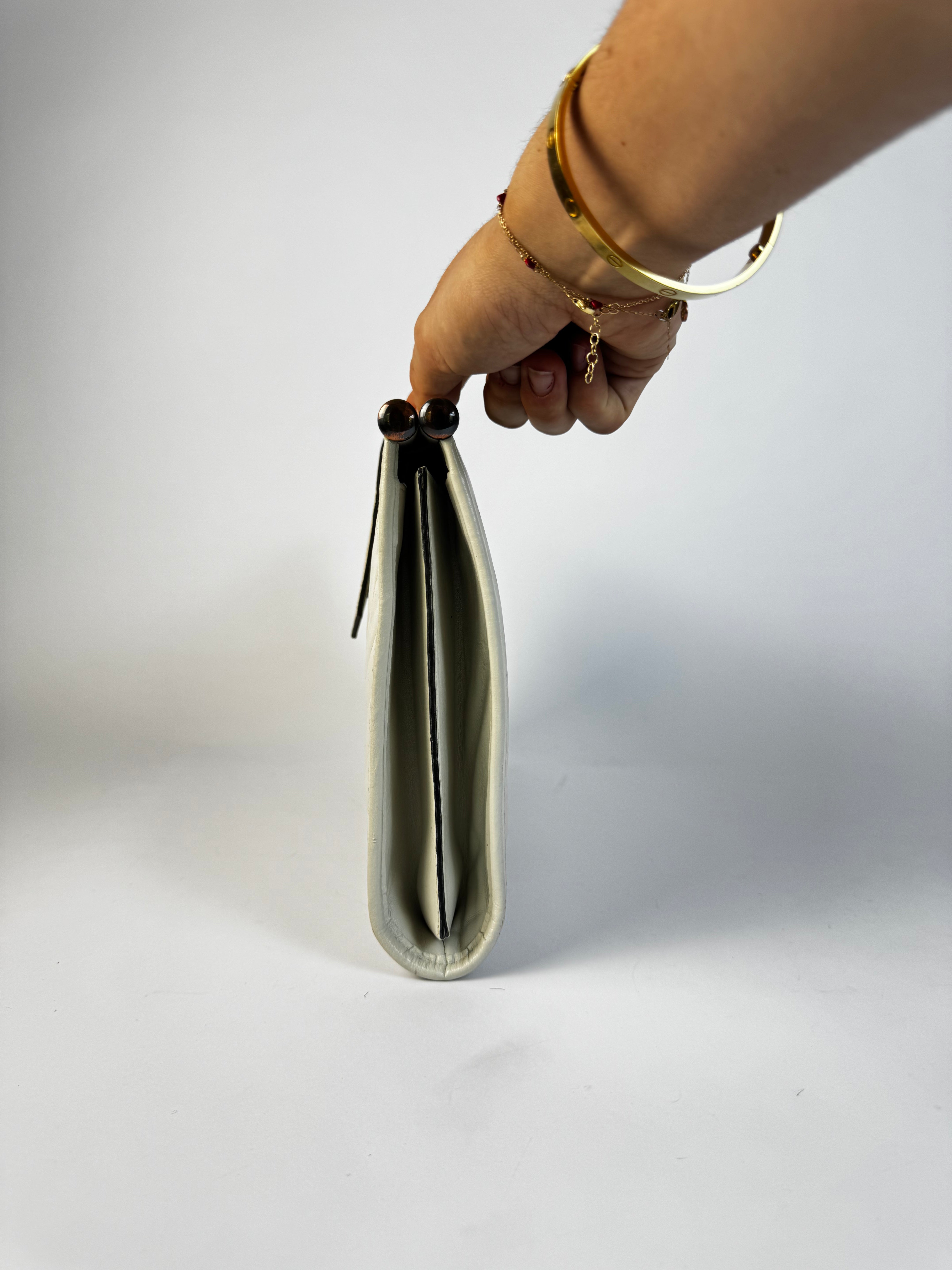 YSL Vintage White Leather Clutch