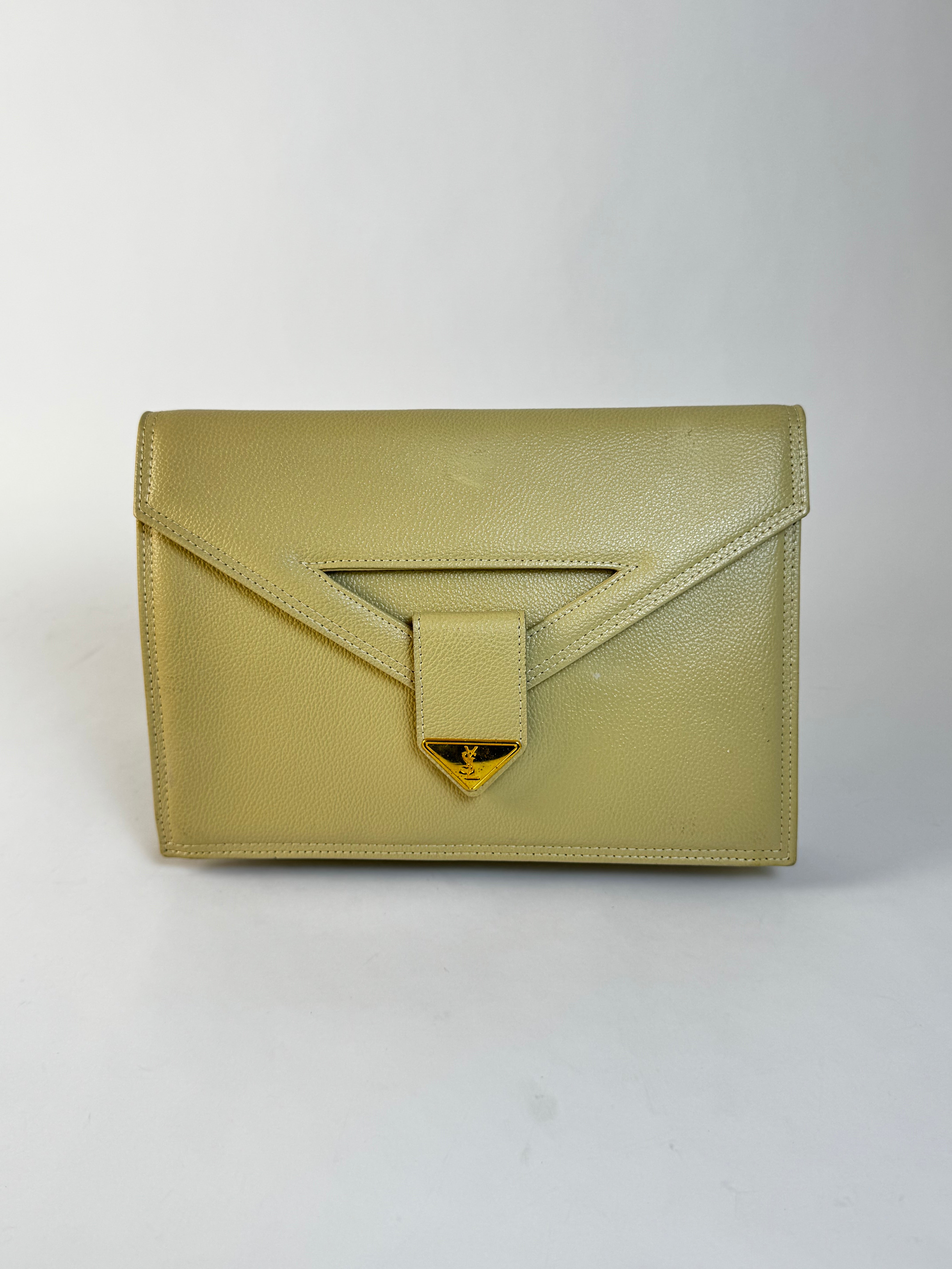 YSL Ivory Leather Envelope Clutch