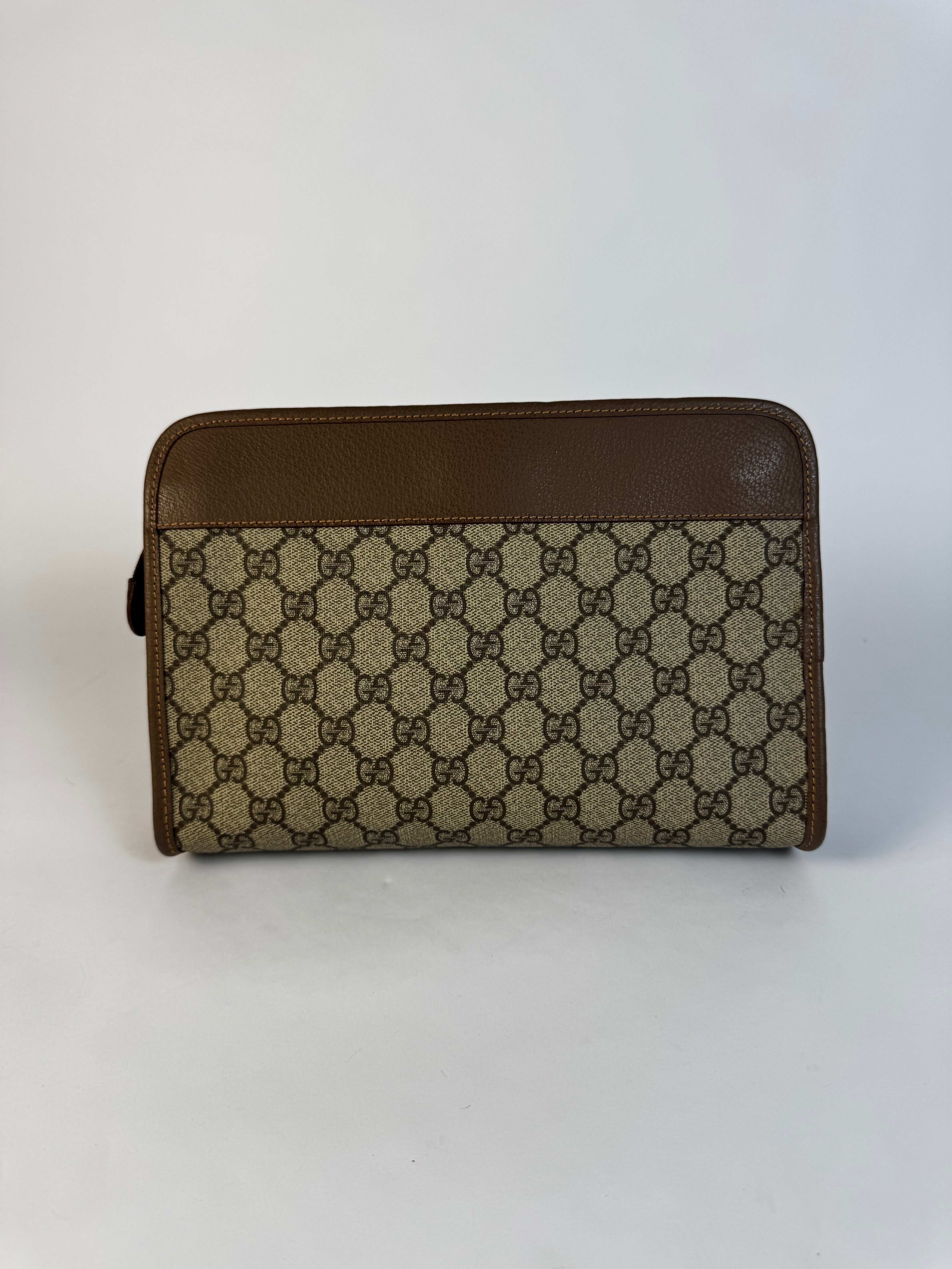Gucci Brown GG Monogram Zip Portfolio Clutch