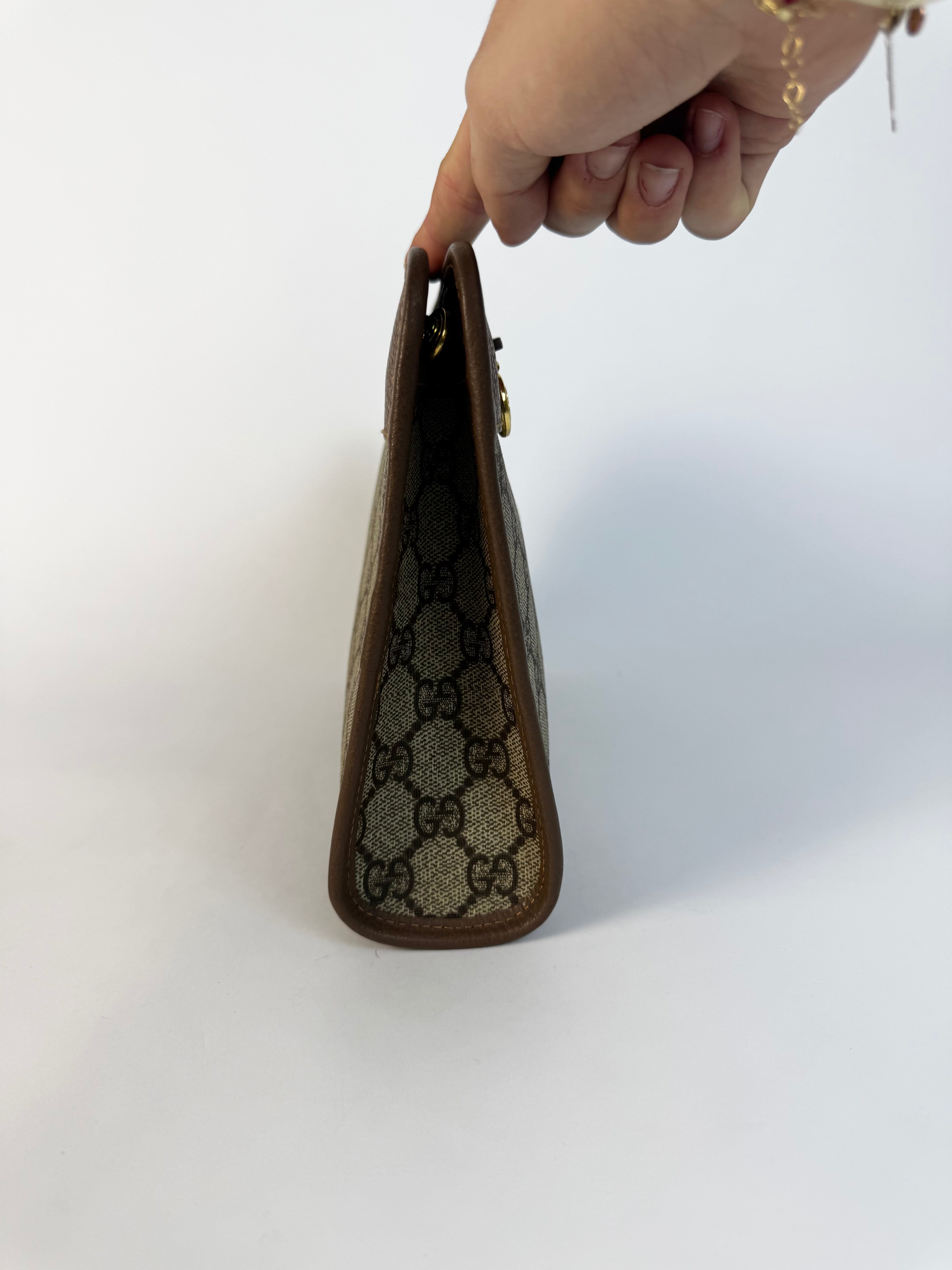 Gucci Brown GG Monogram Zip Portfolio Clutch