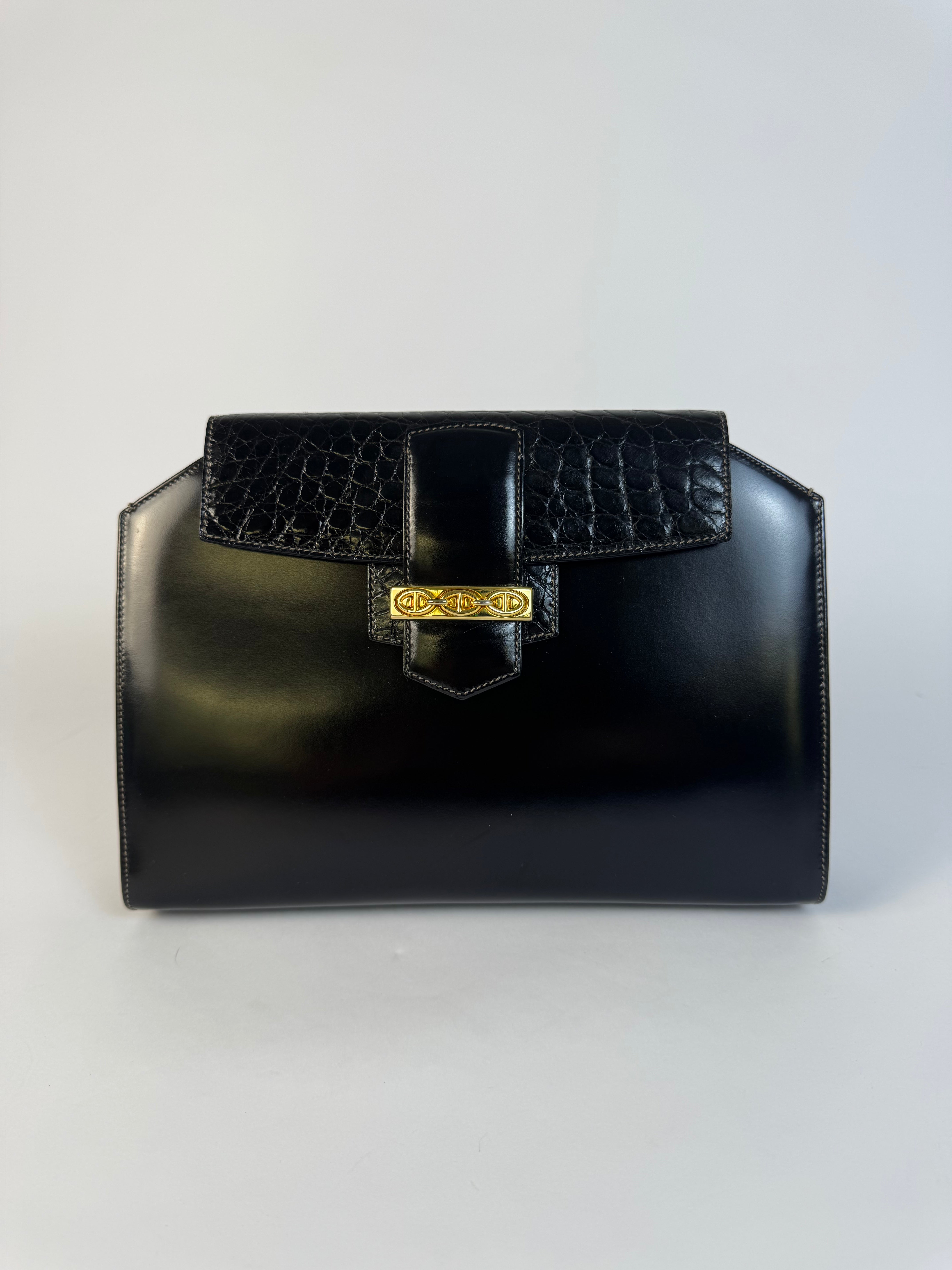 Gucci Vintage Black Croc Leather Clutch