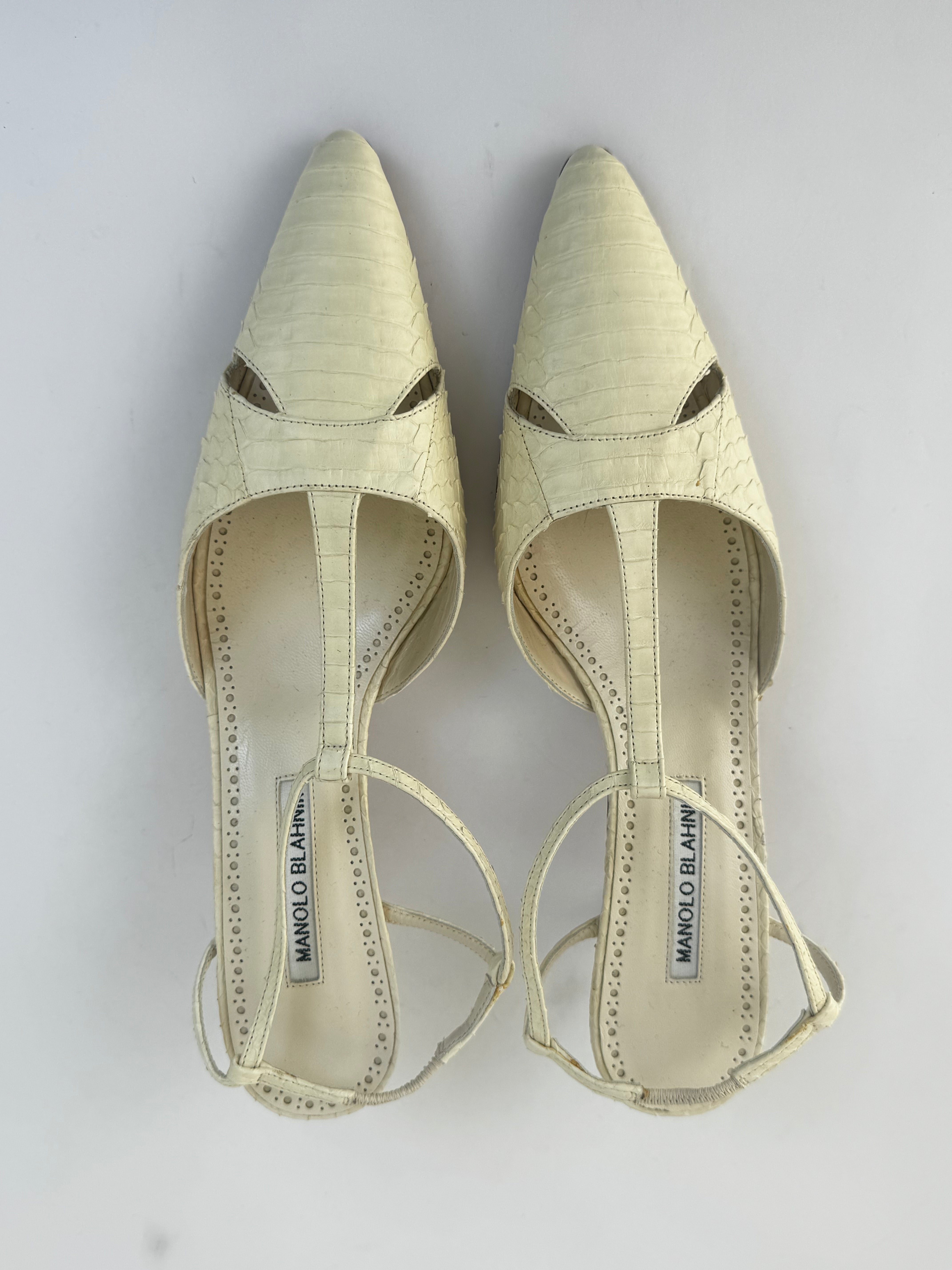 Manolo Blahnik Snakeskin Slingback Pumps - 40.5