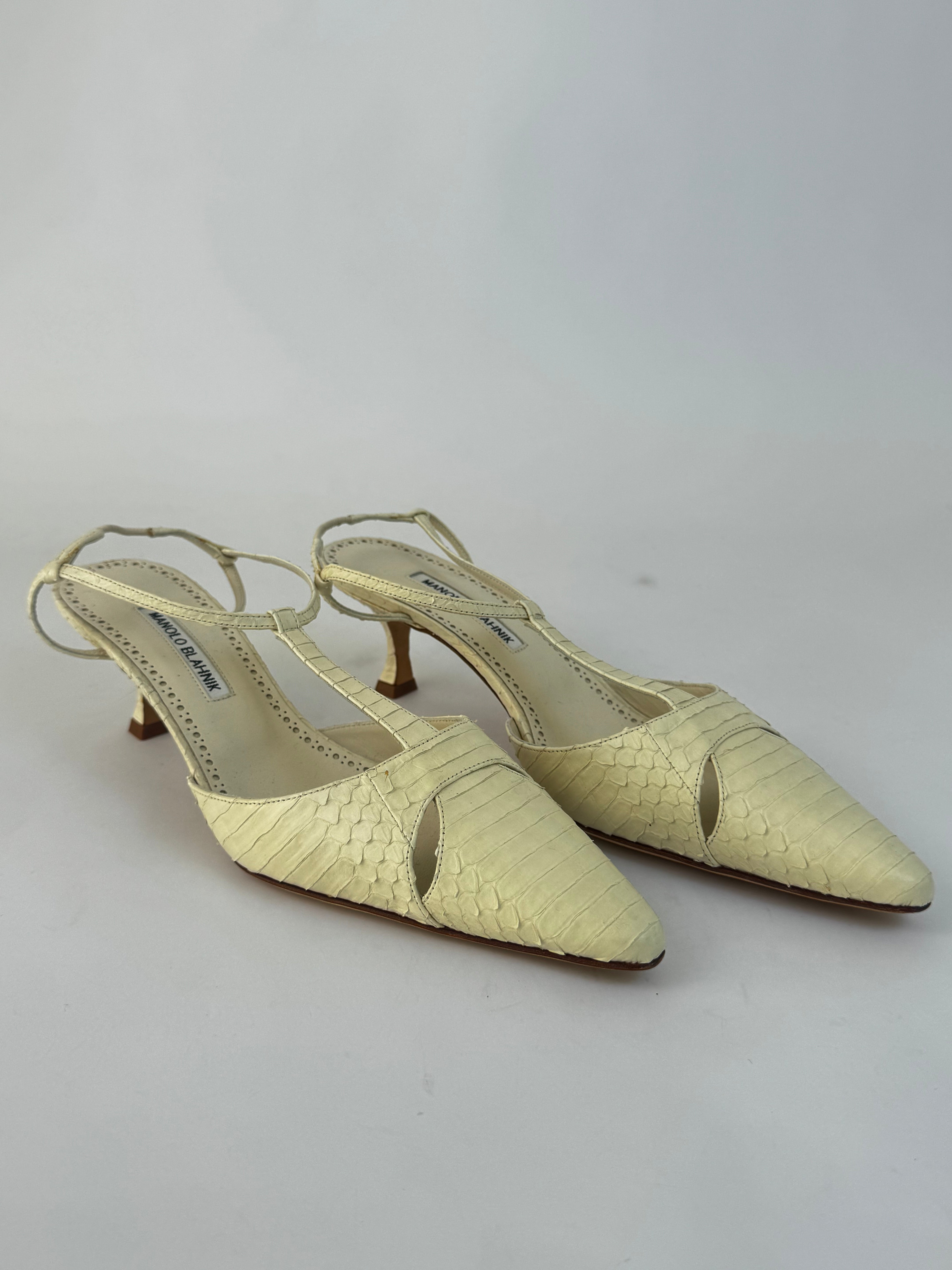 Manolo Blahnik Snakeskin Slingback Pumps - 40.5