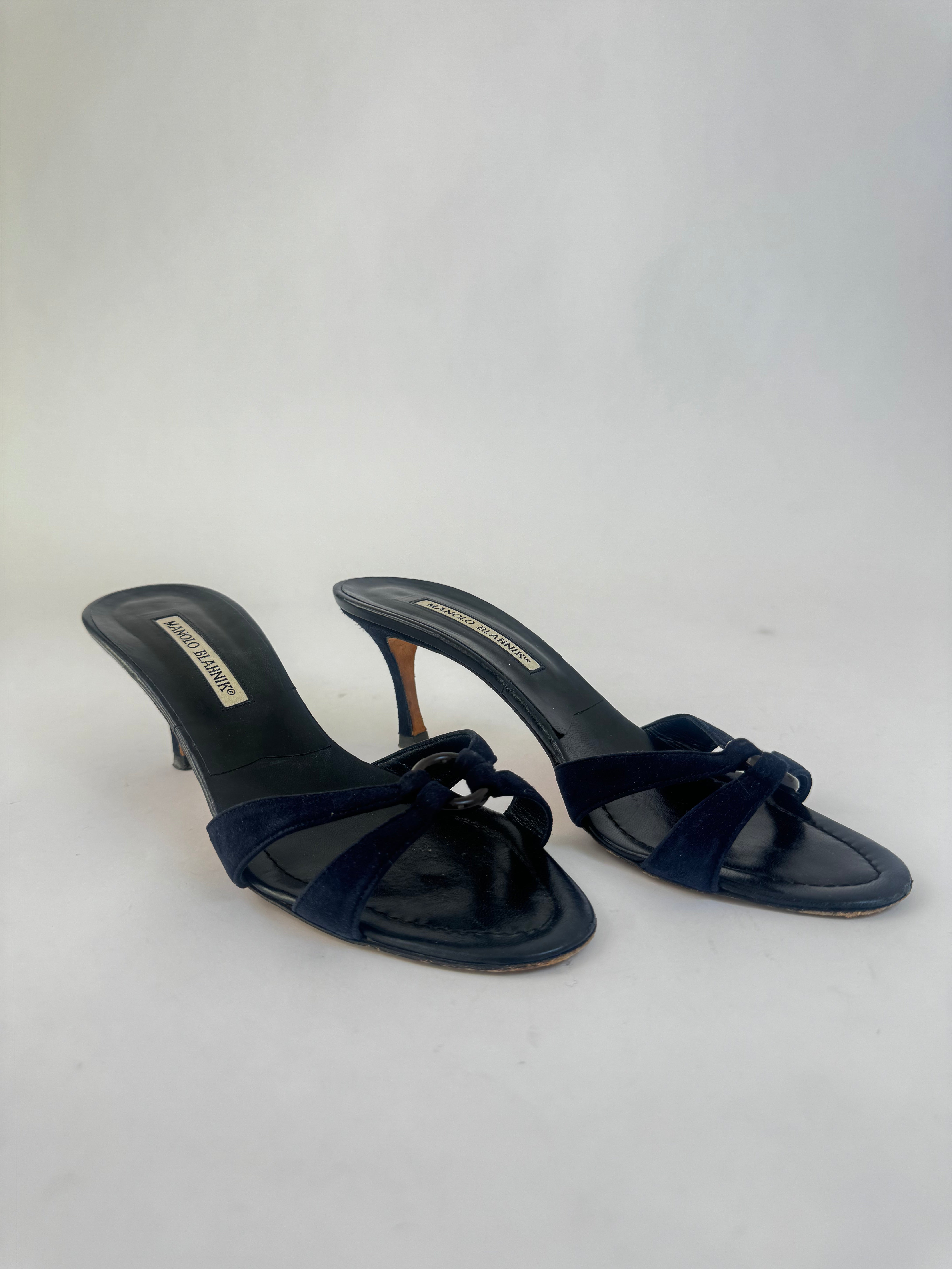 Manolo Blahnik Navy Satin Sandals - 39.5