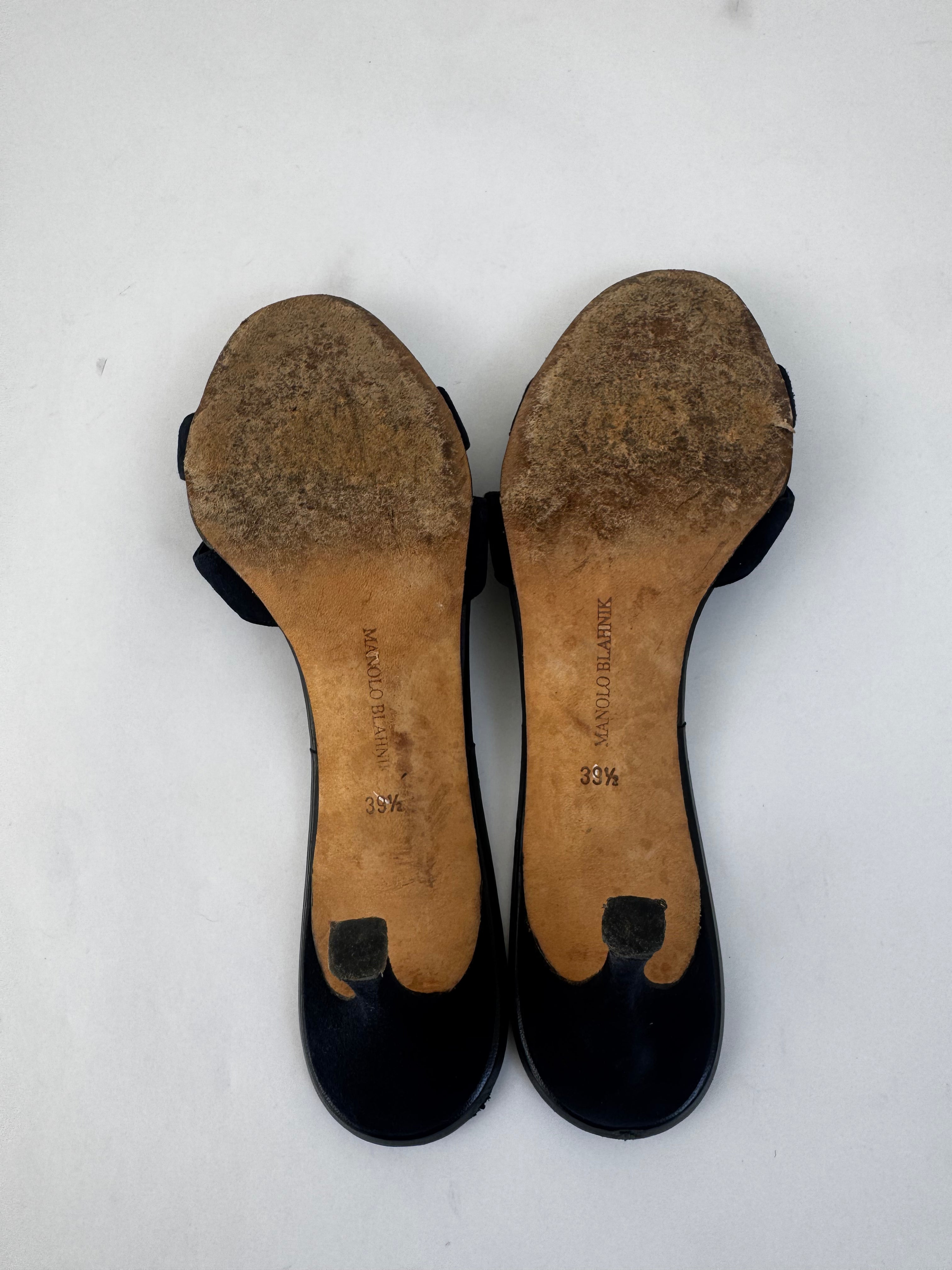 Manolo Blahnik Navy Satin Sandals - 39.5