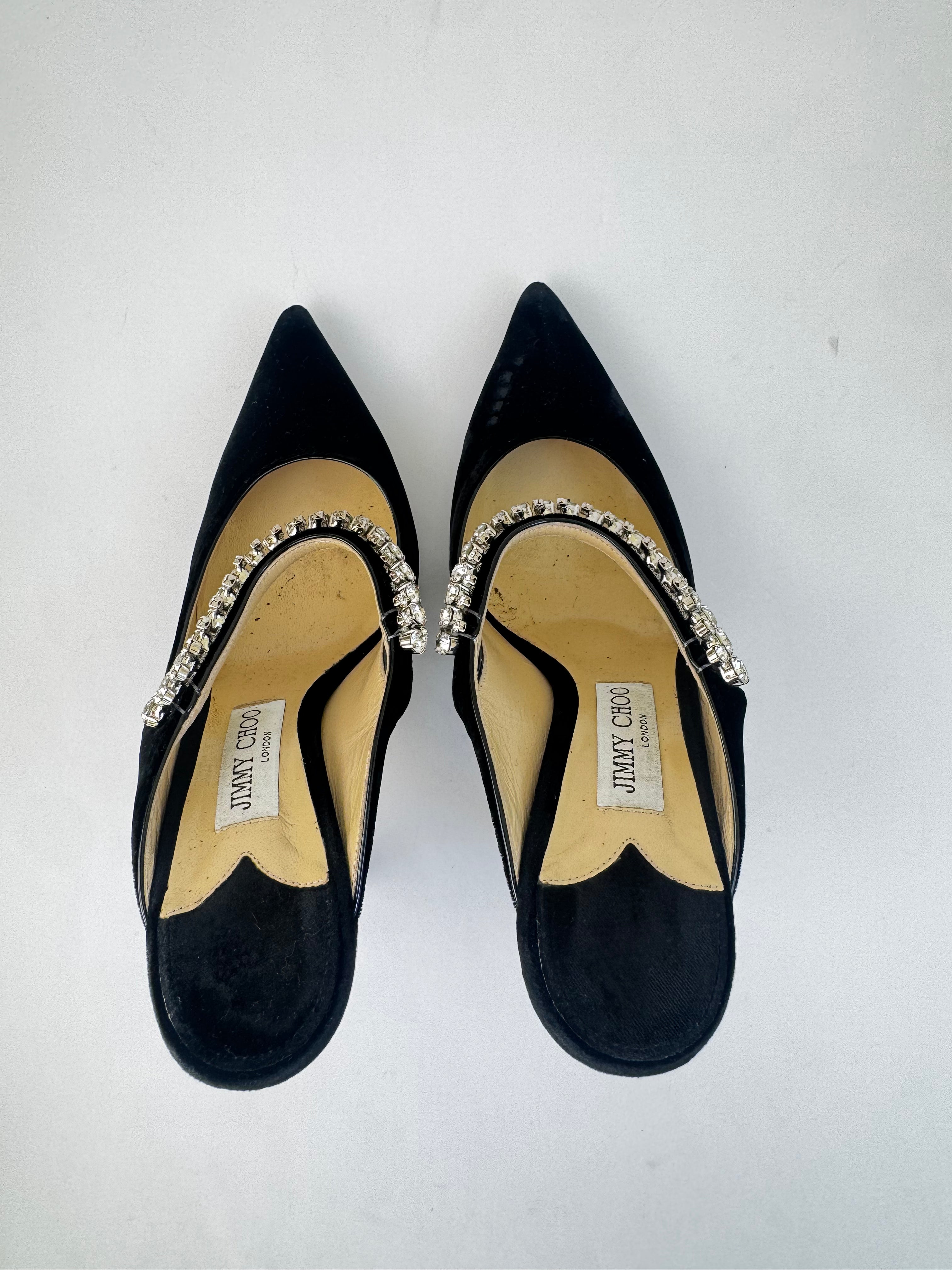 Jimmy Choo Black Velvet Crystal Pumps - 39