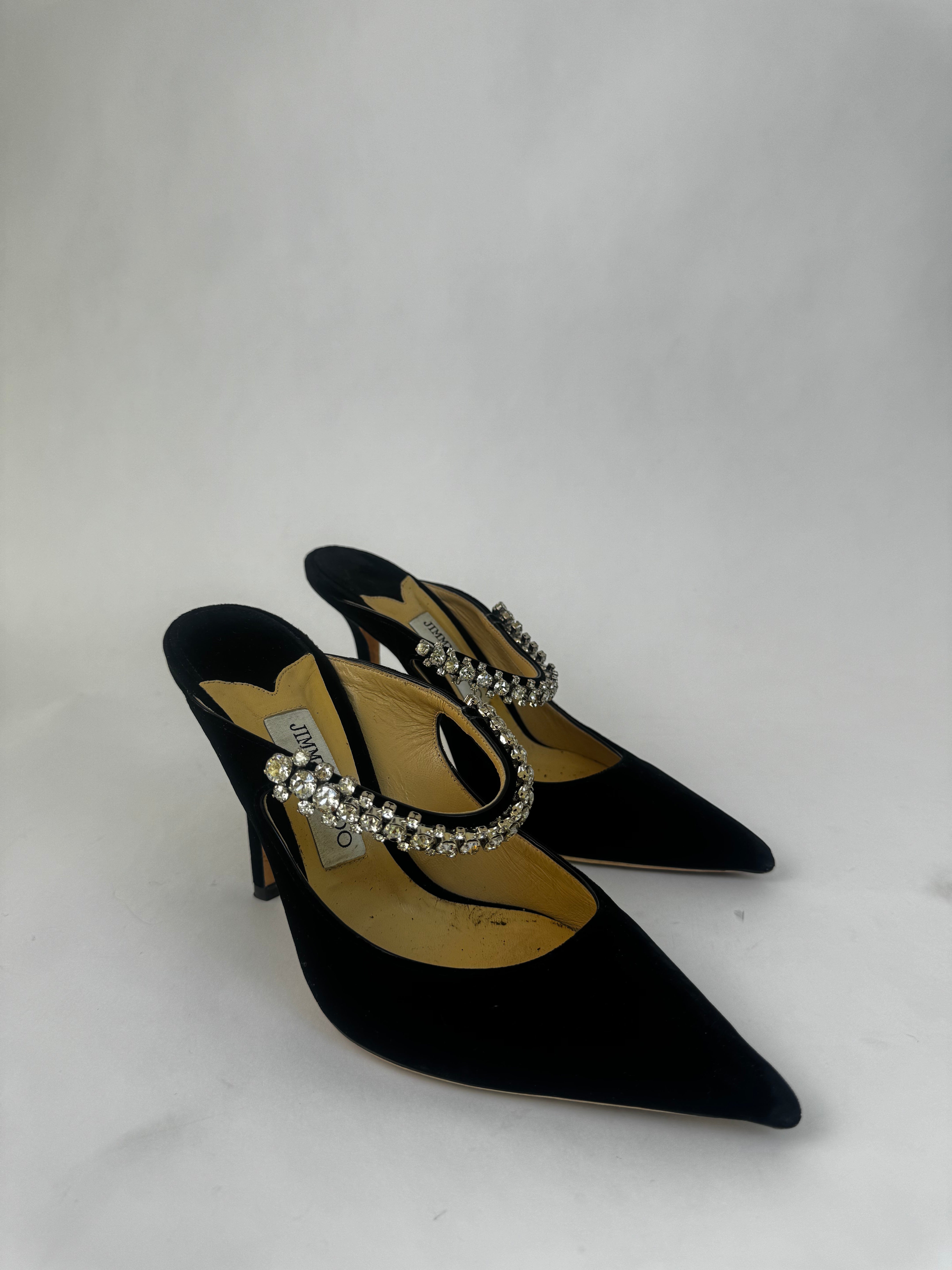 Jimmy Choo Black Velvet Crystal Pumps - 39