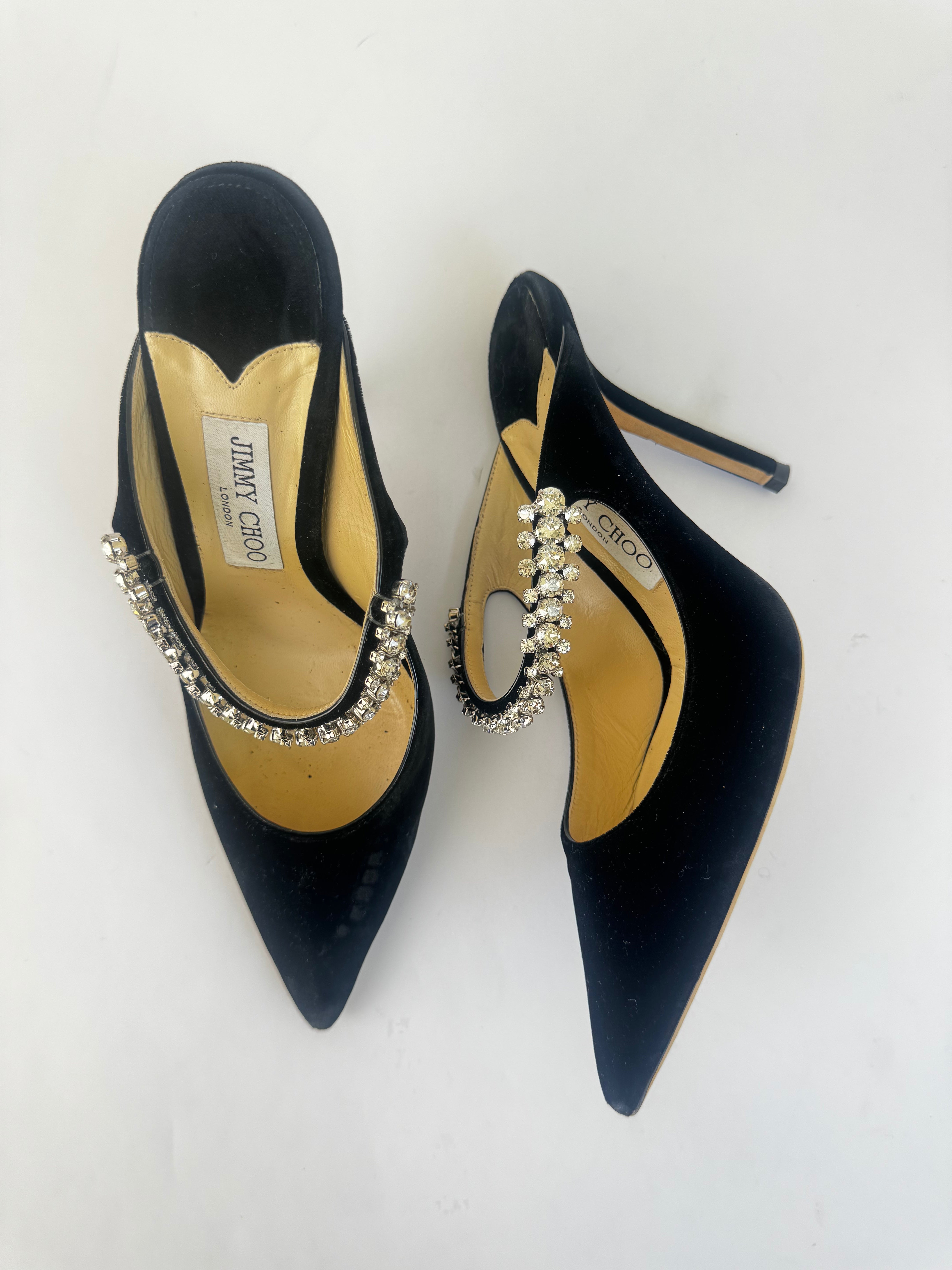 Jimmy Choo Black Velvet Crystal Pumps - 39