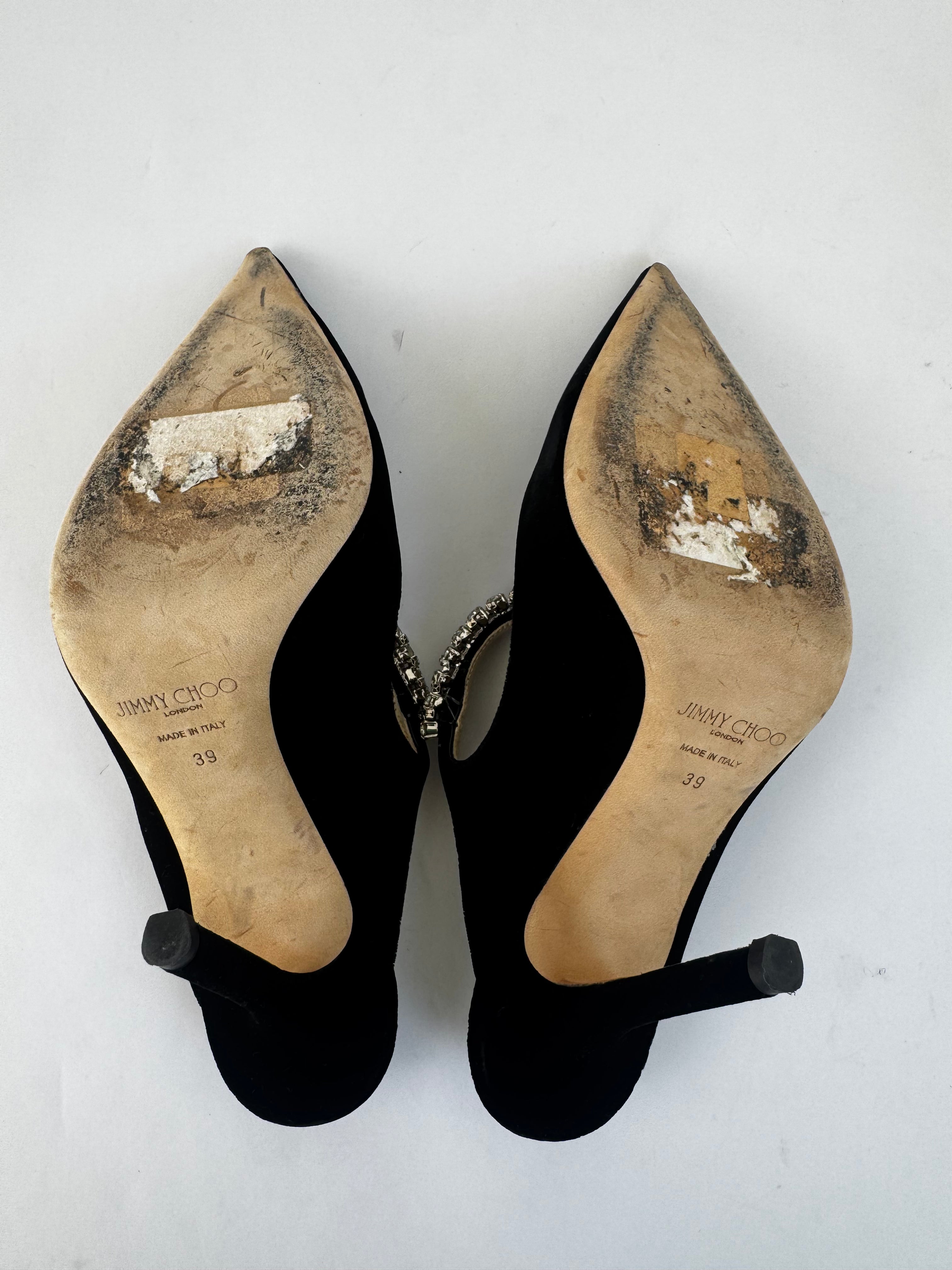 Jimmy Choo Black Velvet Crystal Pumps - 39