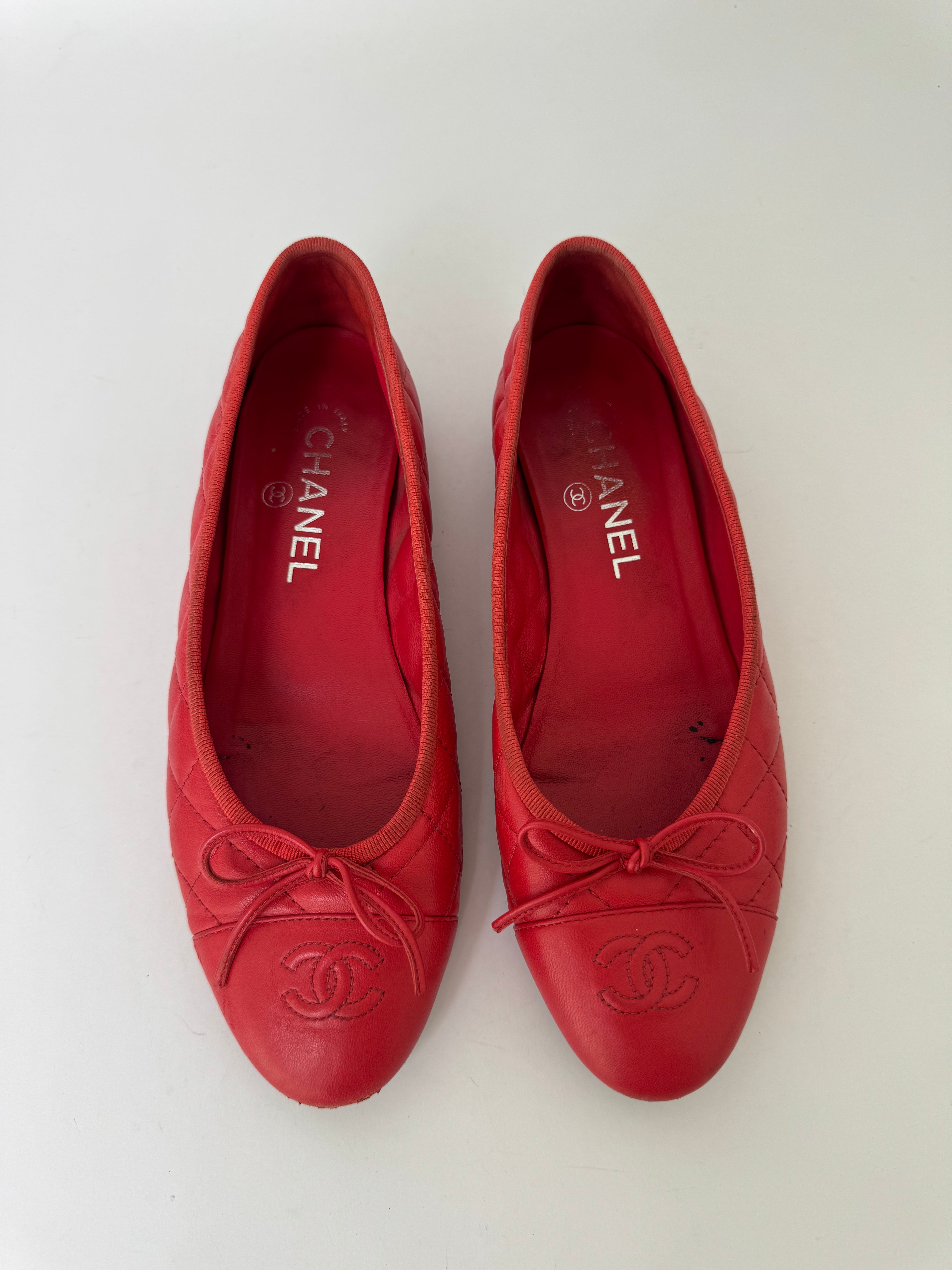 Chanel Red Ballet Flats 38