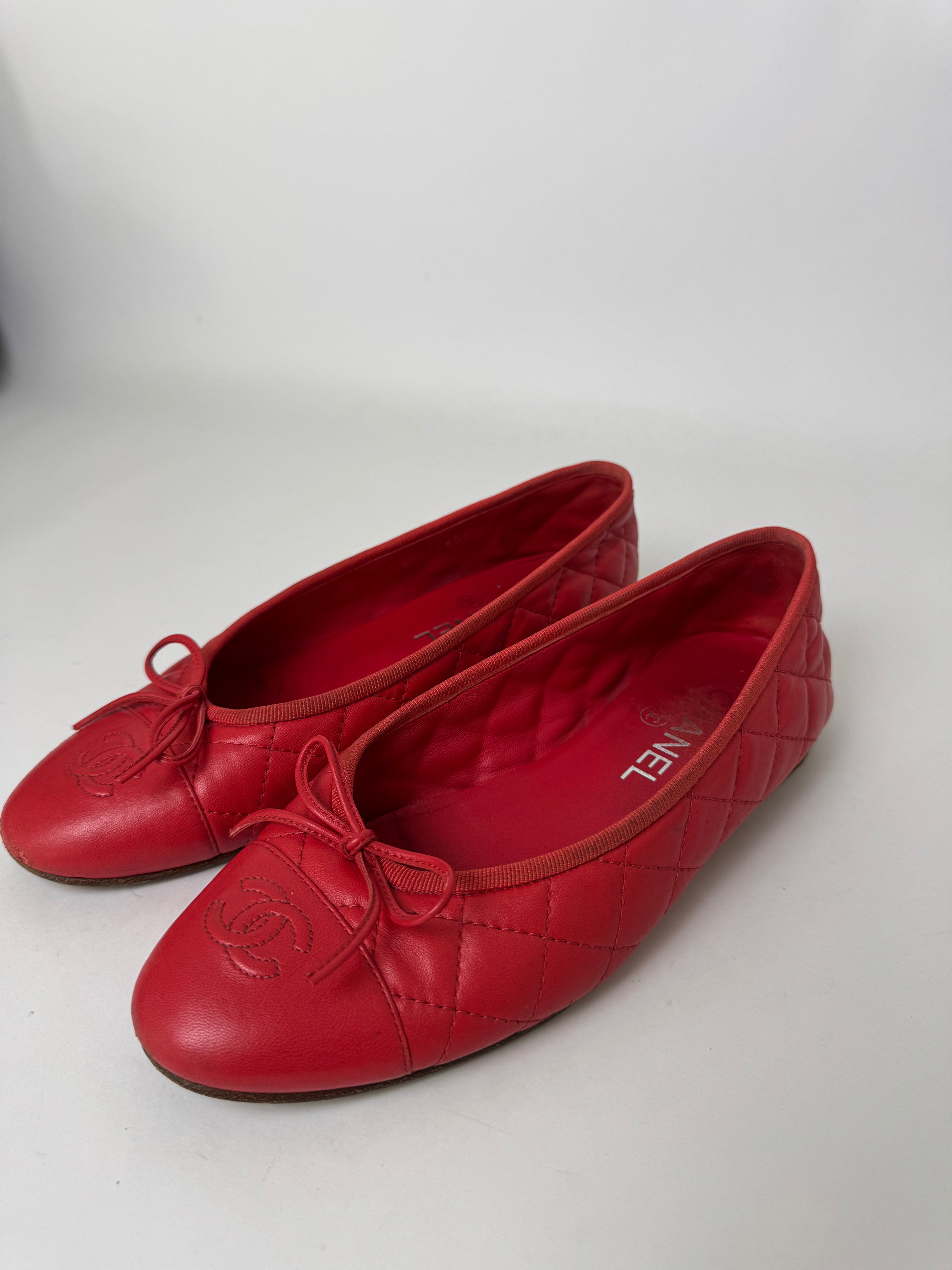 Chanel Red Ballet Flats 38