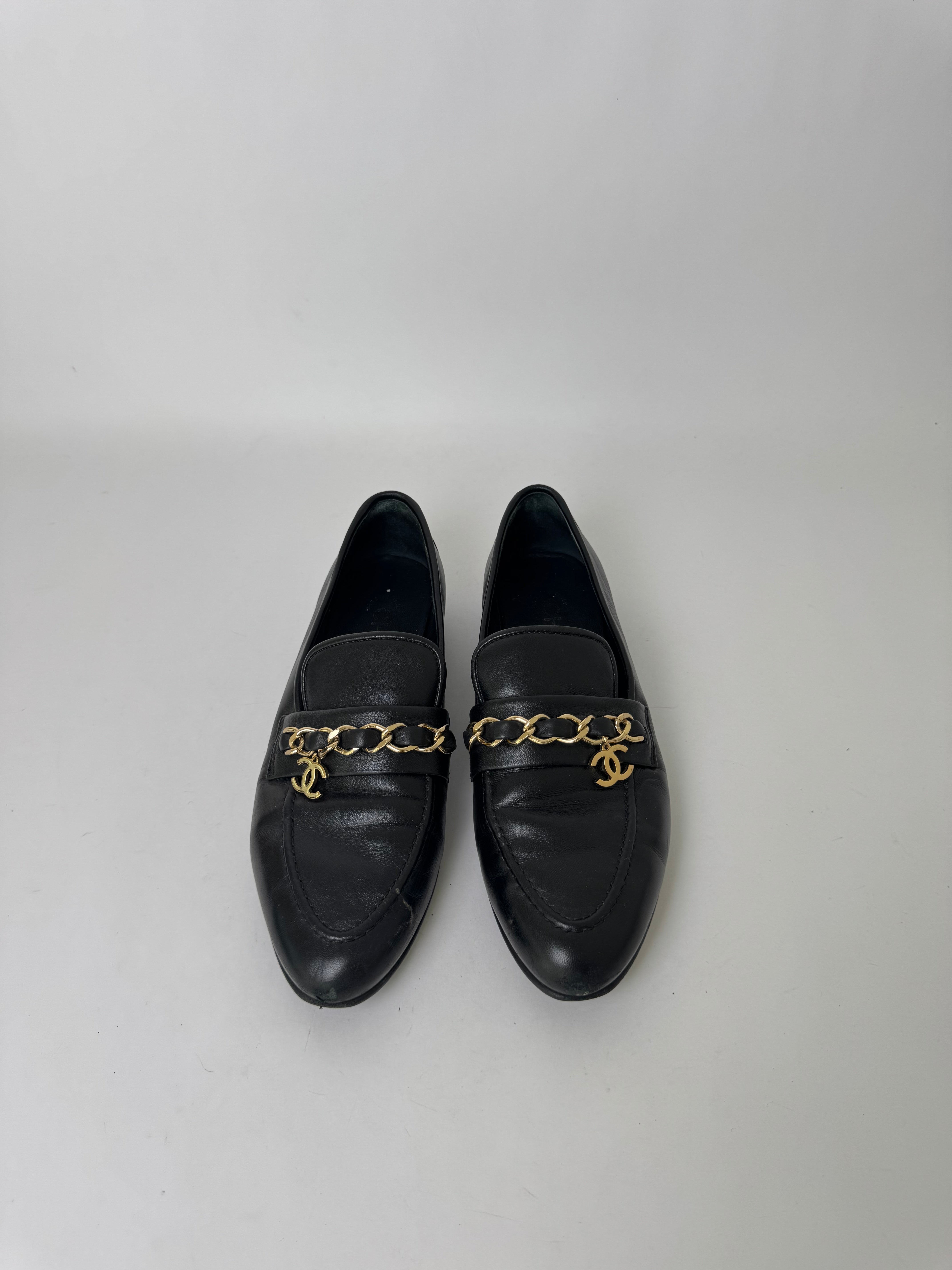 Chanel Lambskin CC Chain Loafers 37.5