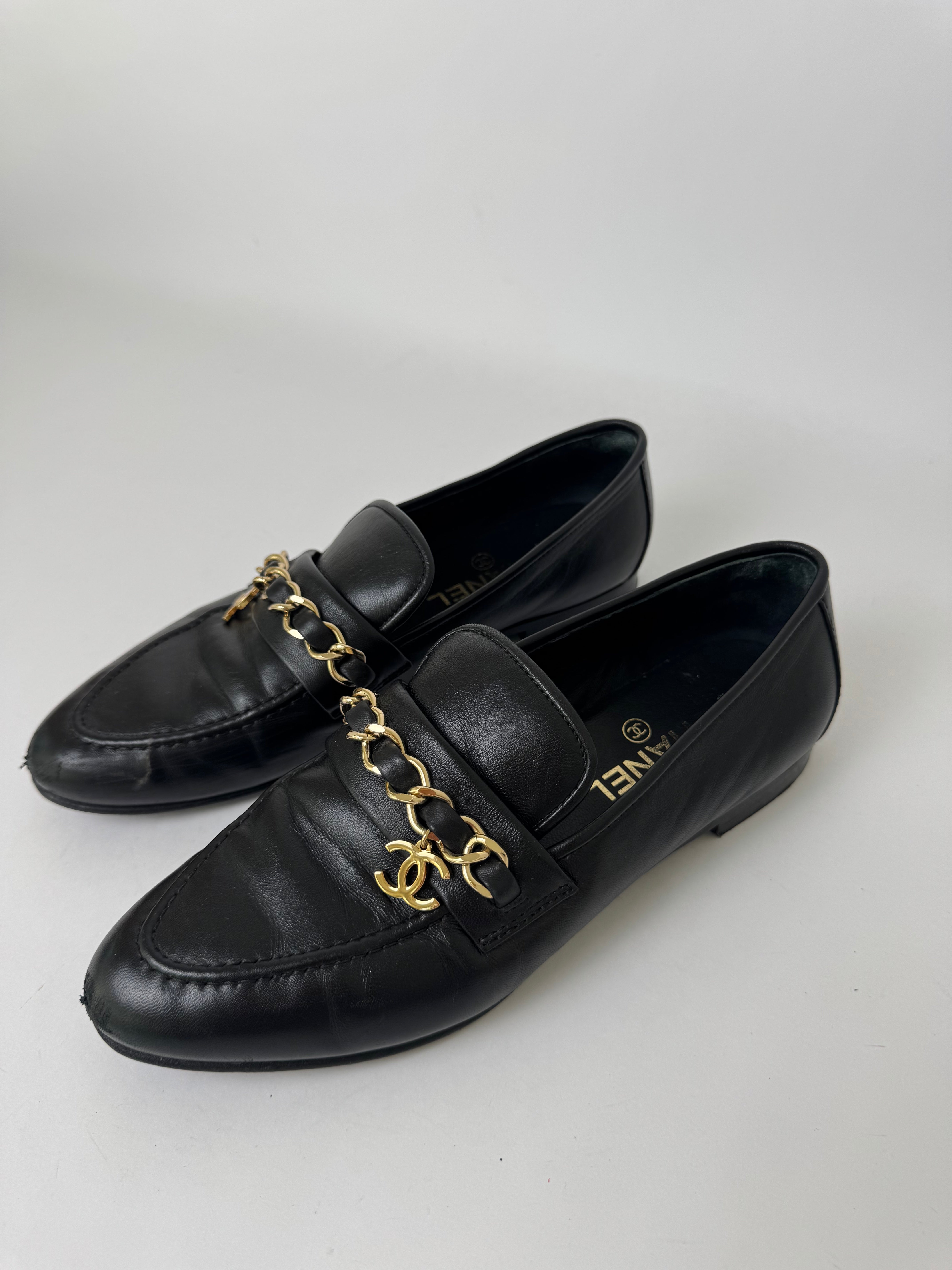 Chanel Lambskin CC Chain Loafers 37.5