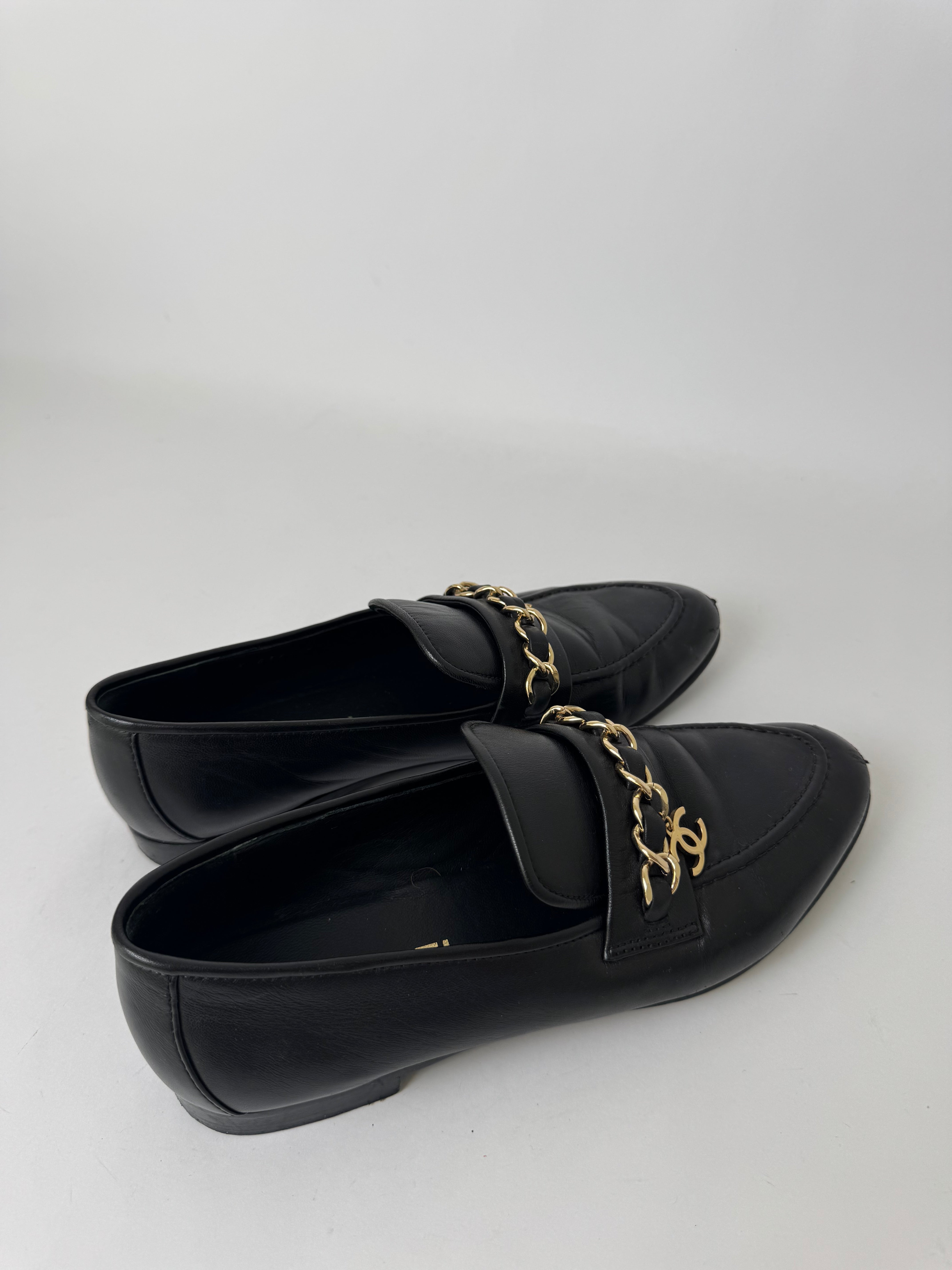 Chanel Lambskin CC Chain Loafers 37.5