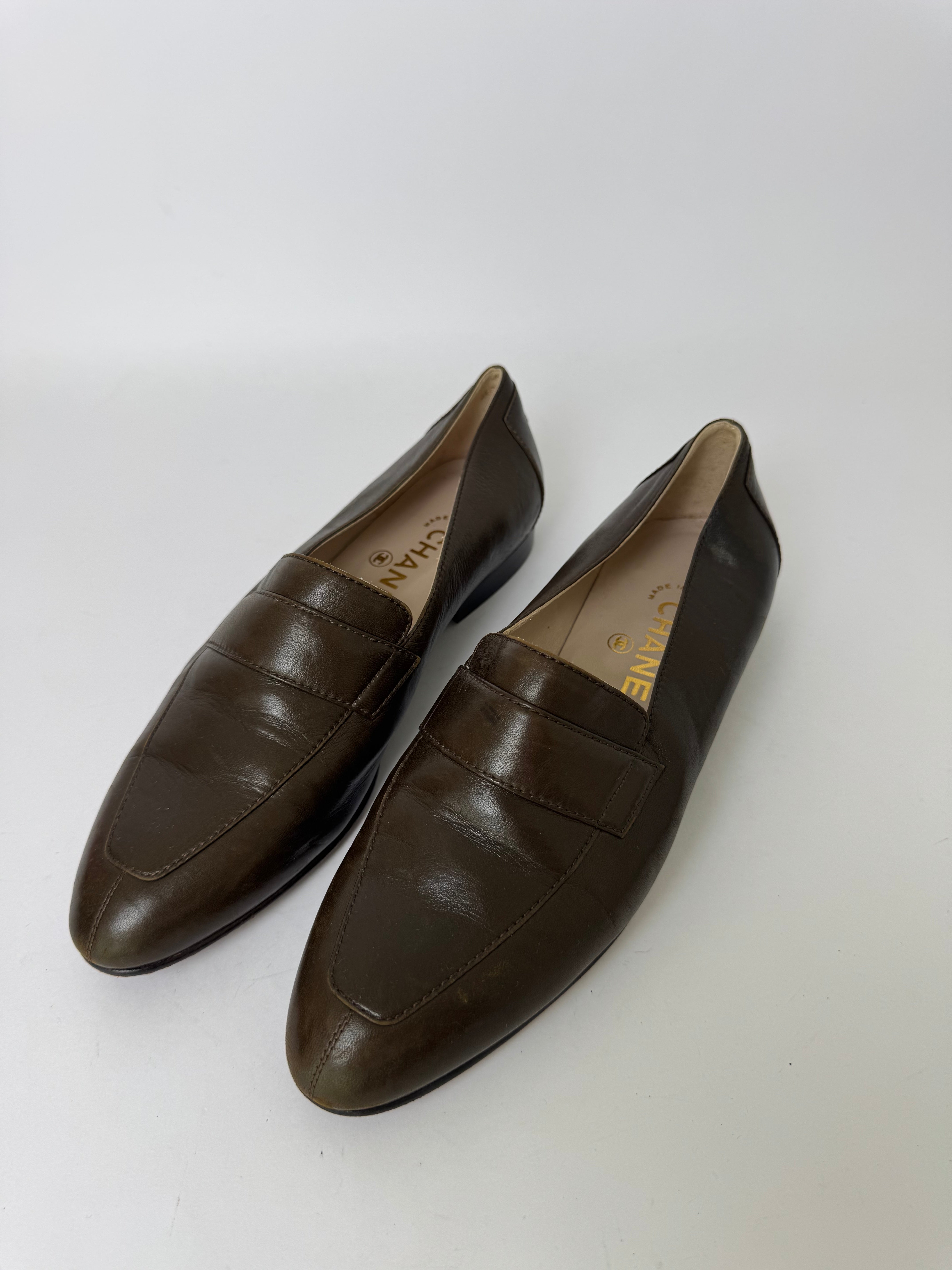 Chanel Vintage Brown Leather Loafers 38