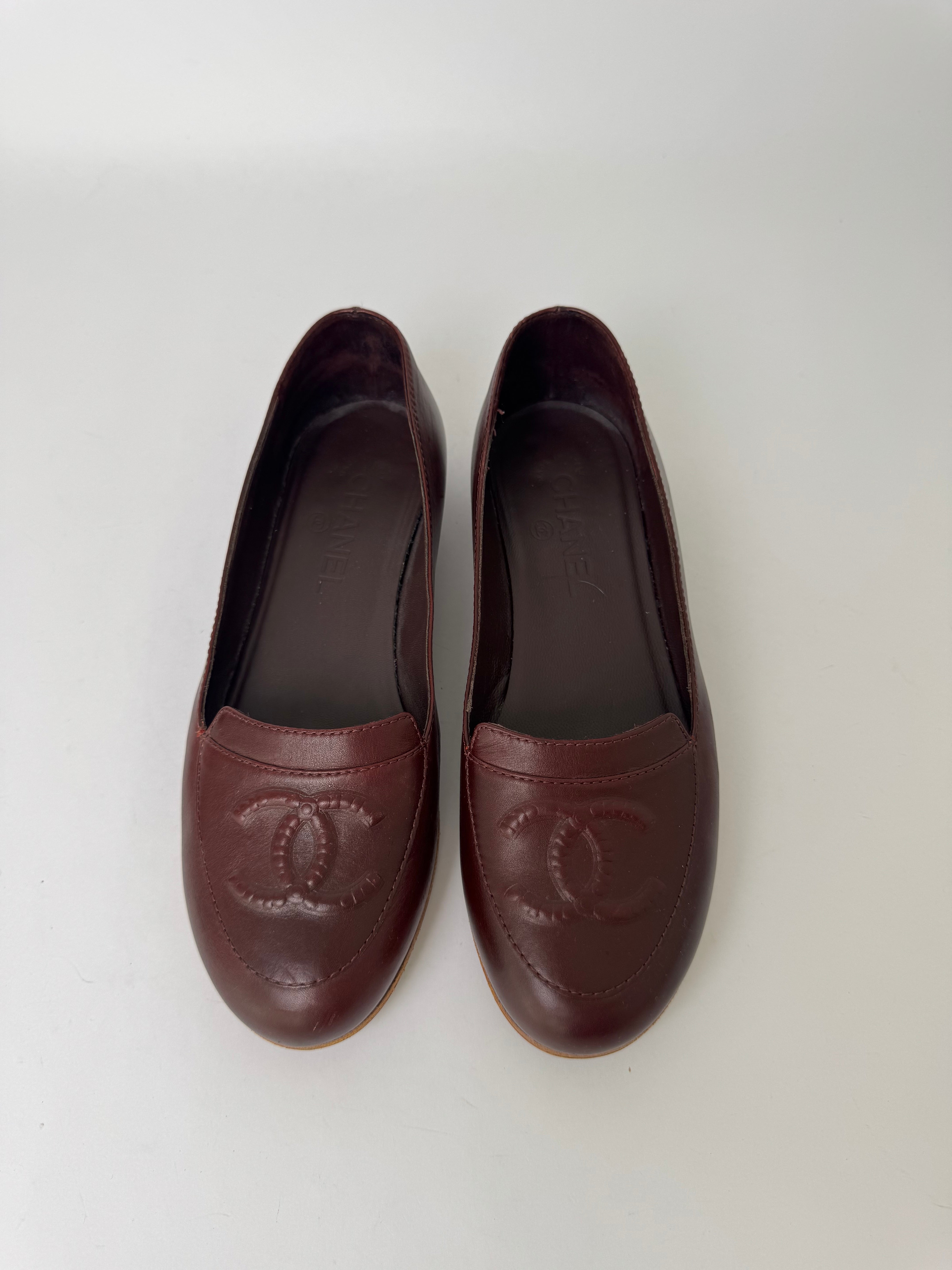 Chanel Burgundy Leather Loafers 38