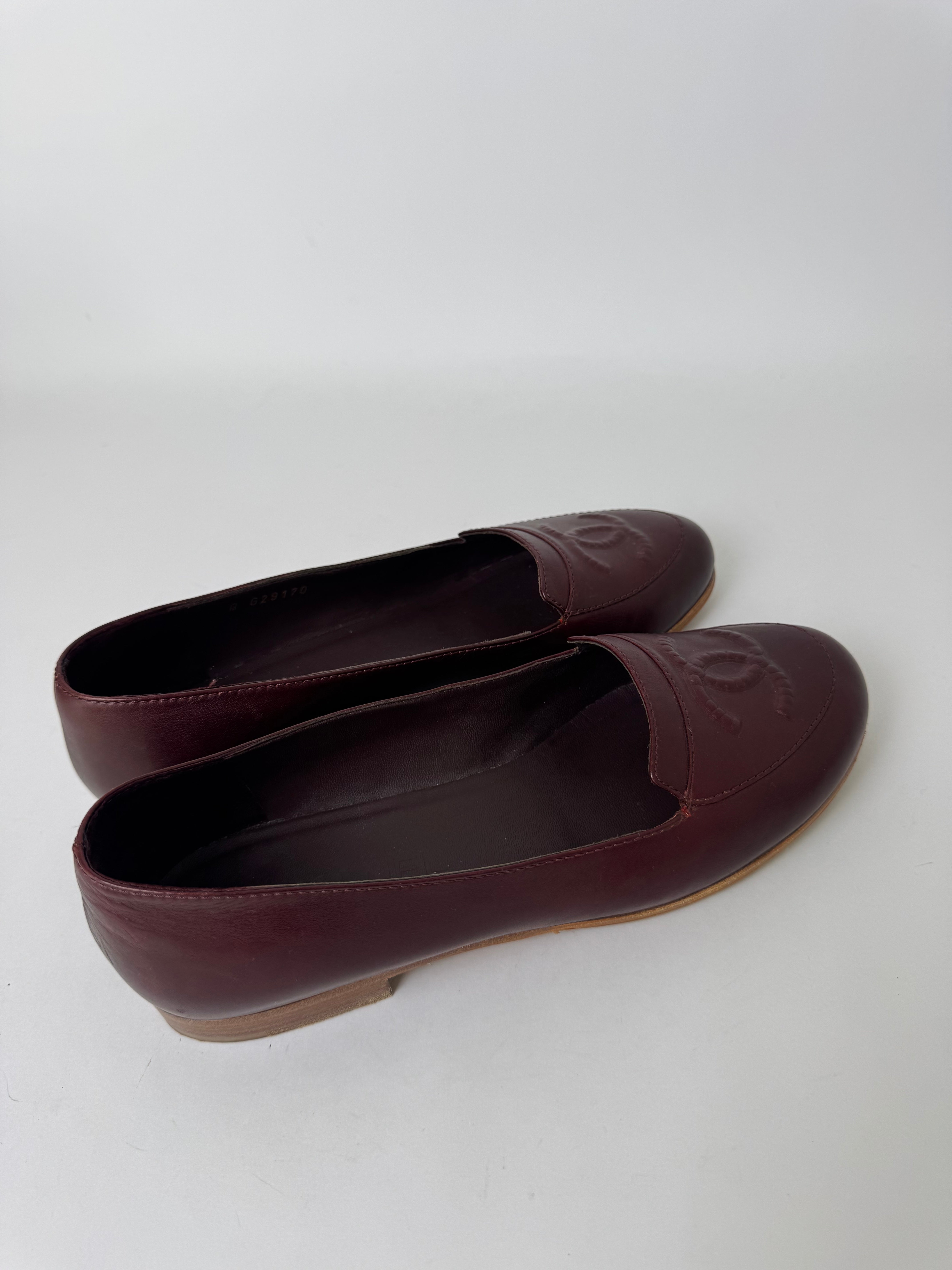 Chanel Burgundy Leather Loafers 38