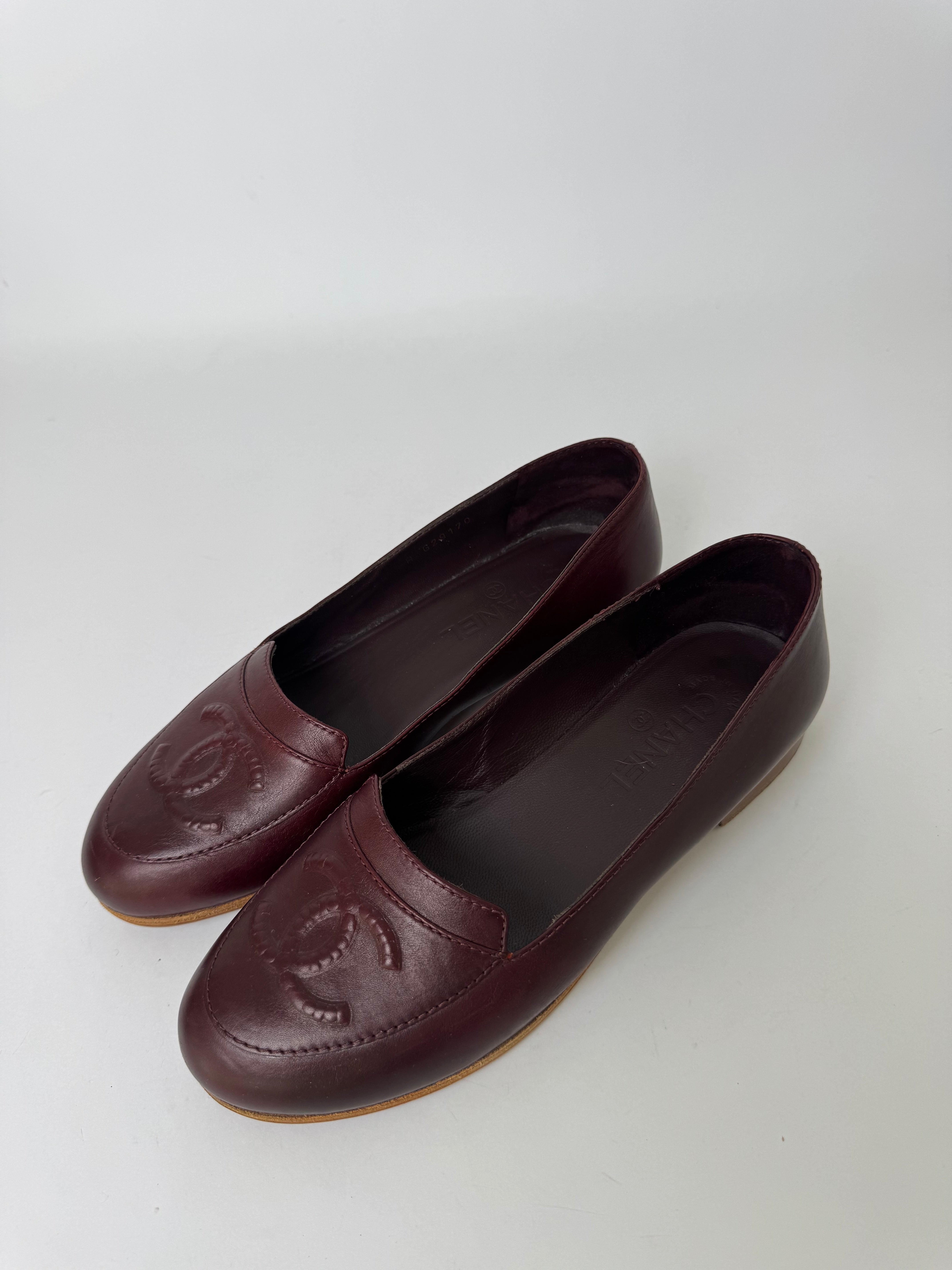 Chanel Burgundy Leather Loafers 38