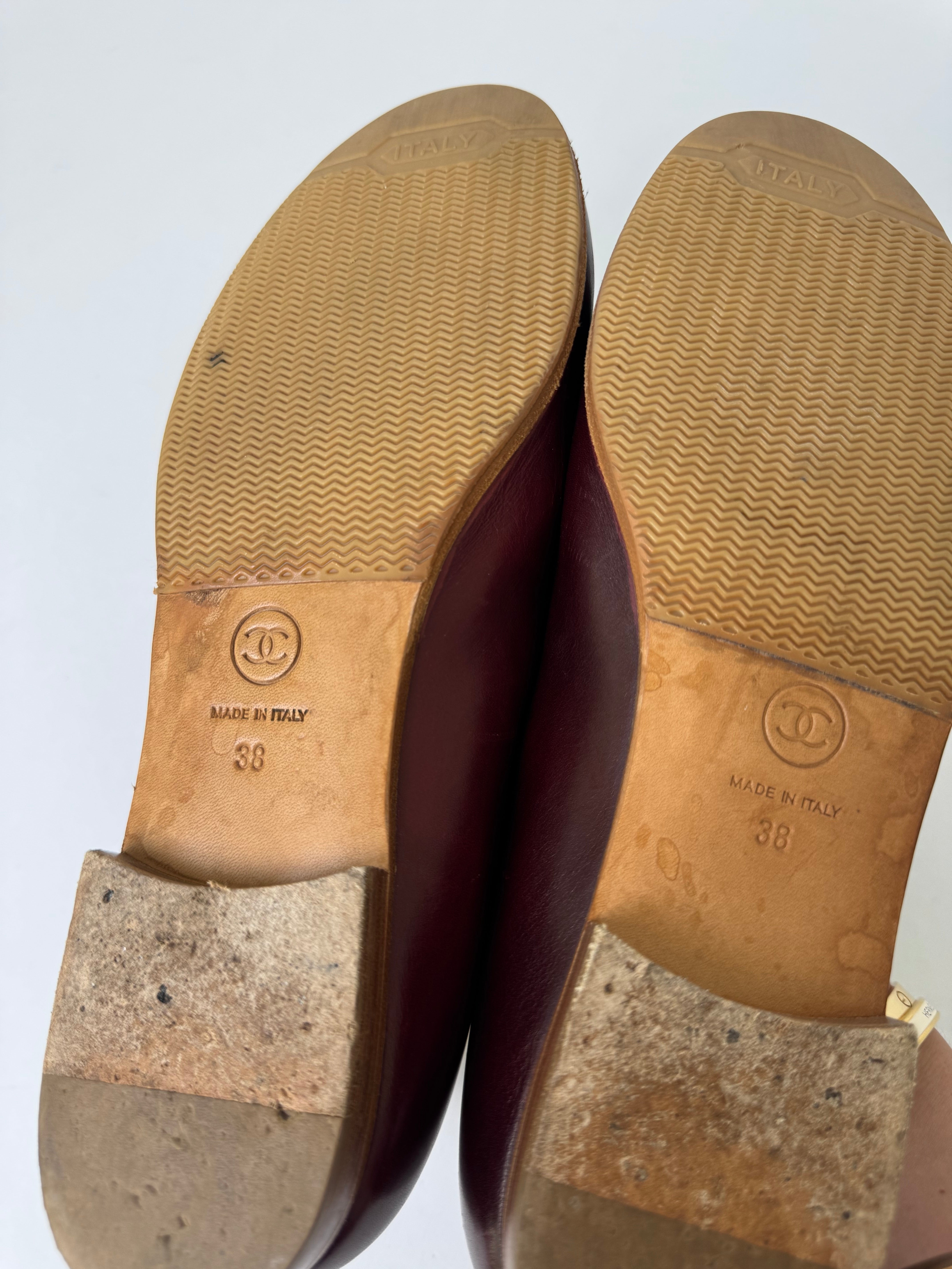 Chanel Burgundy Leather Loafers 38