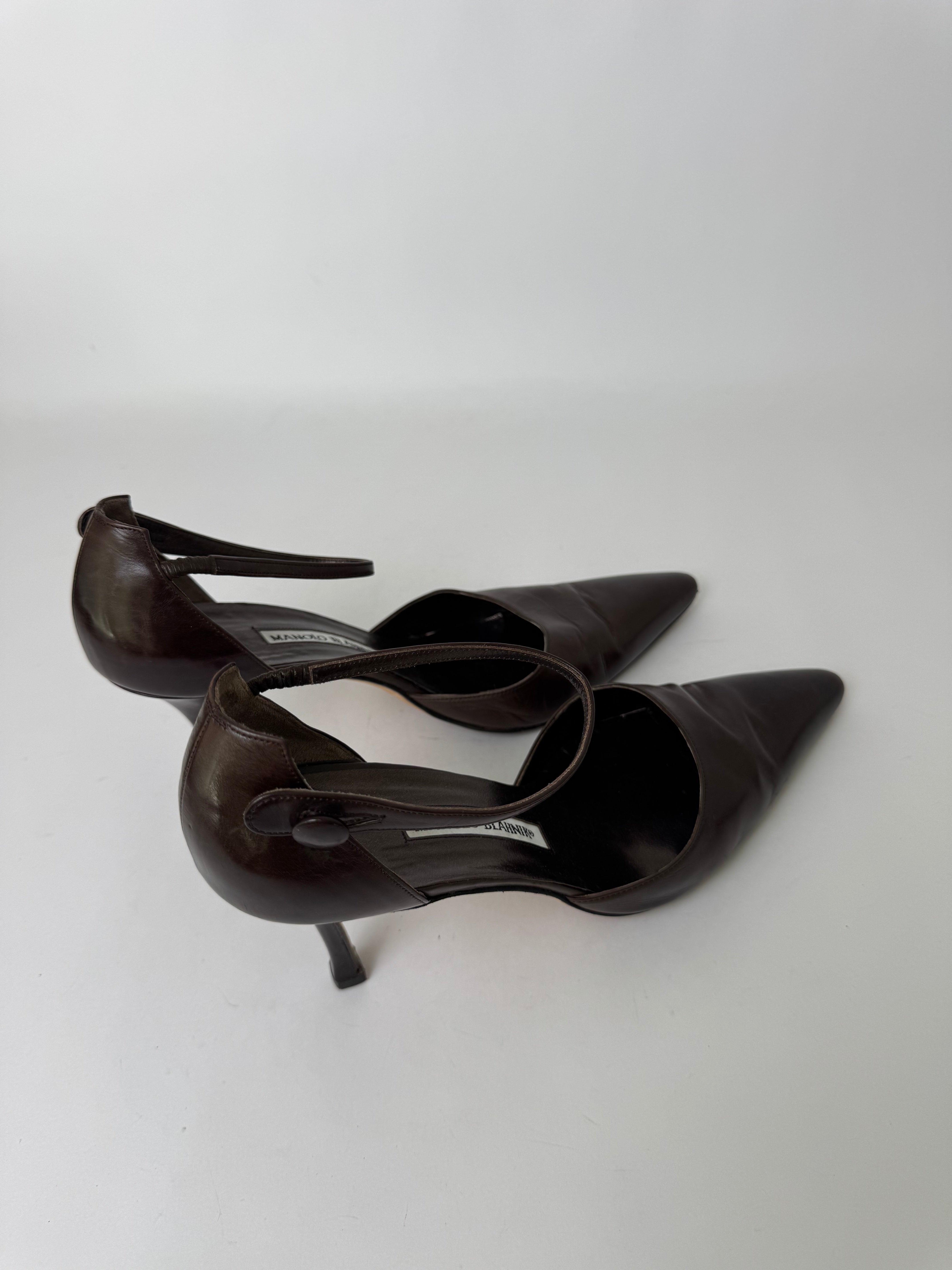 Manolo Blahnik Brown Leather D'Orsay Pumps 39.5