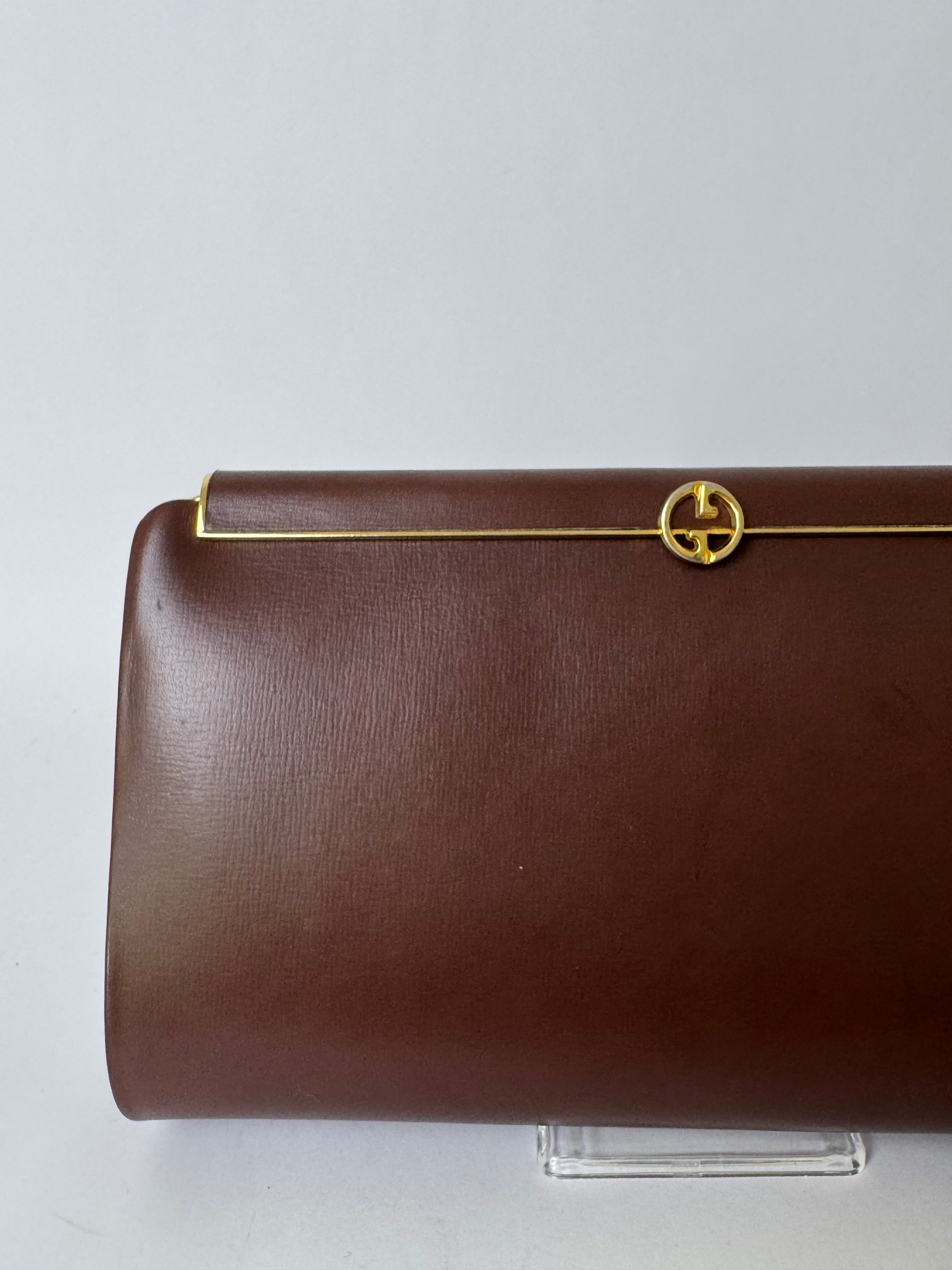 Gucci Brown Leather Vintage Clutch