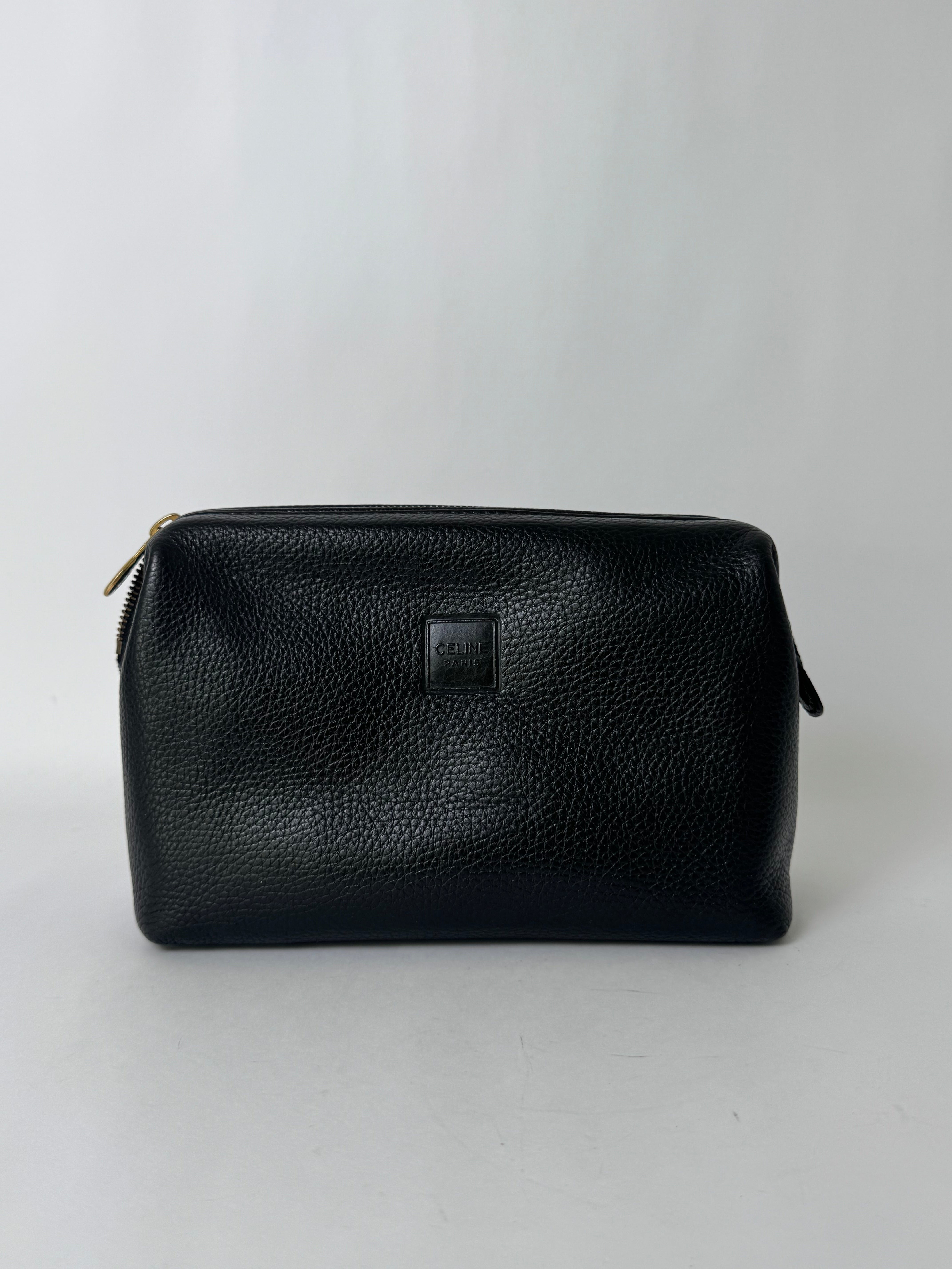Celine Black Leather Cosmetic Pouch Medium