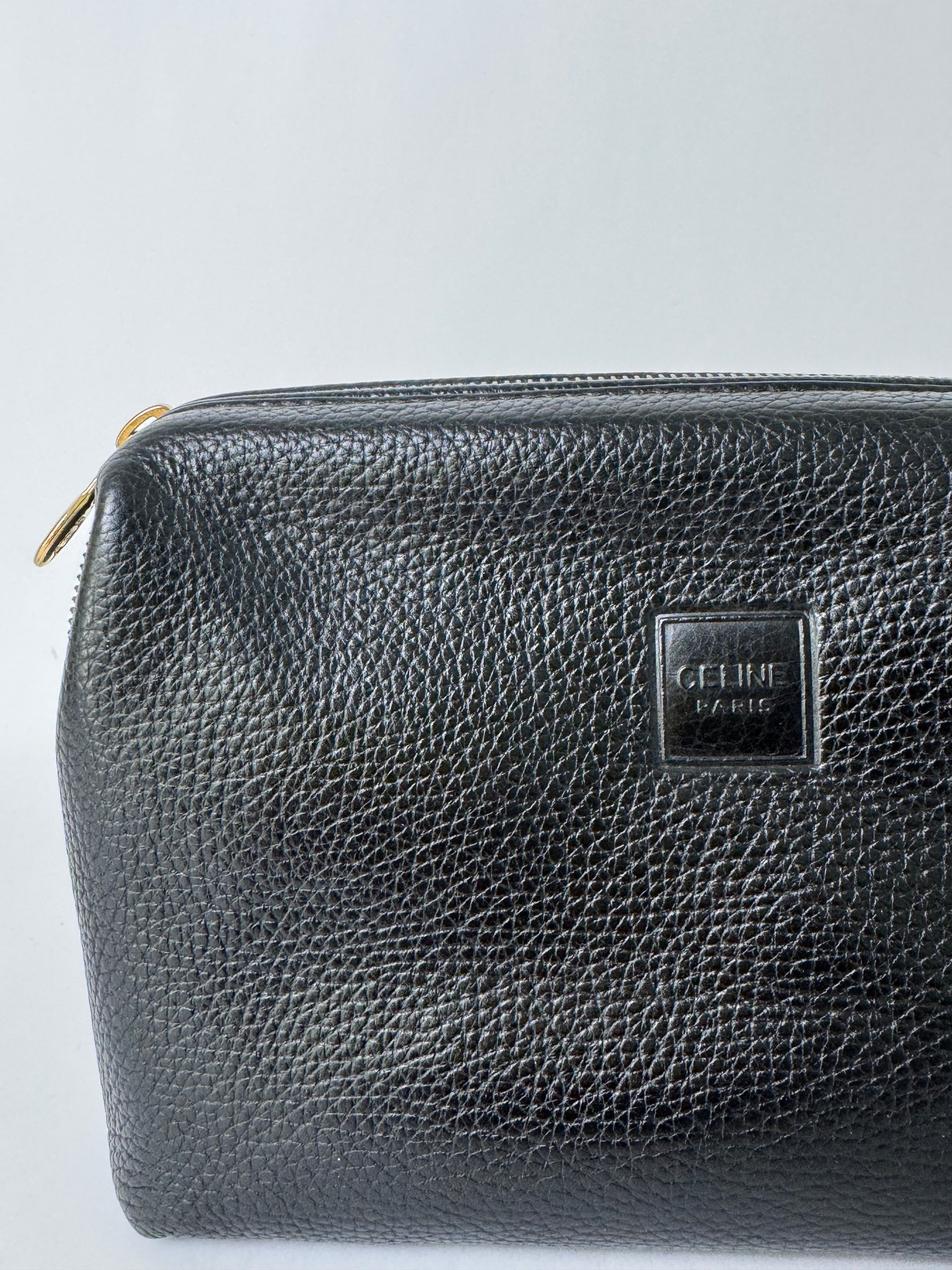 Celine Black Leather Cosmetic Pouch Medium