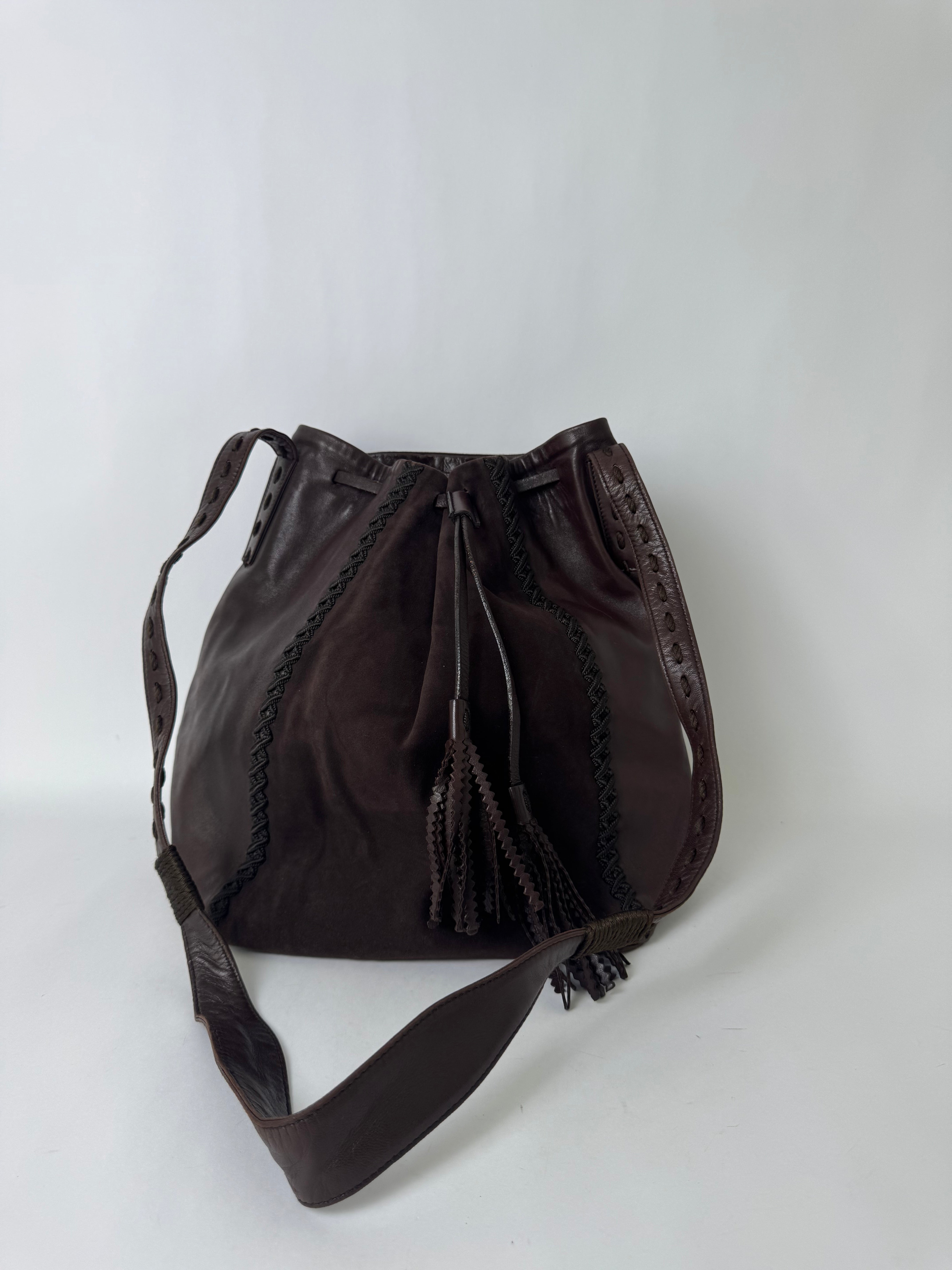 Prada Brown Leather Tassel Shoulder Bag