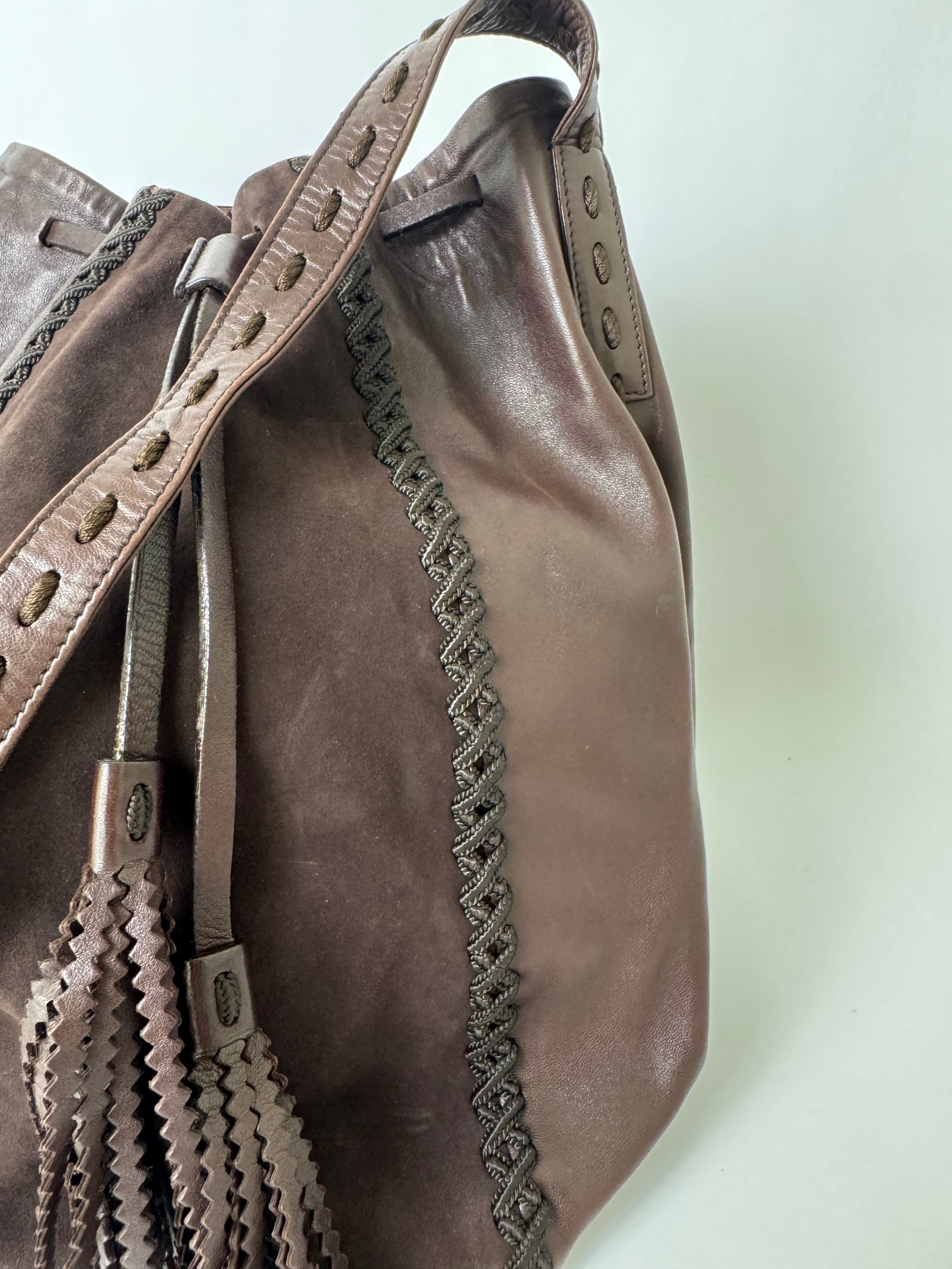 Prada Brown Leather Tassel Shoulder Bag