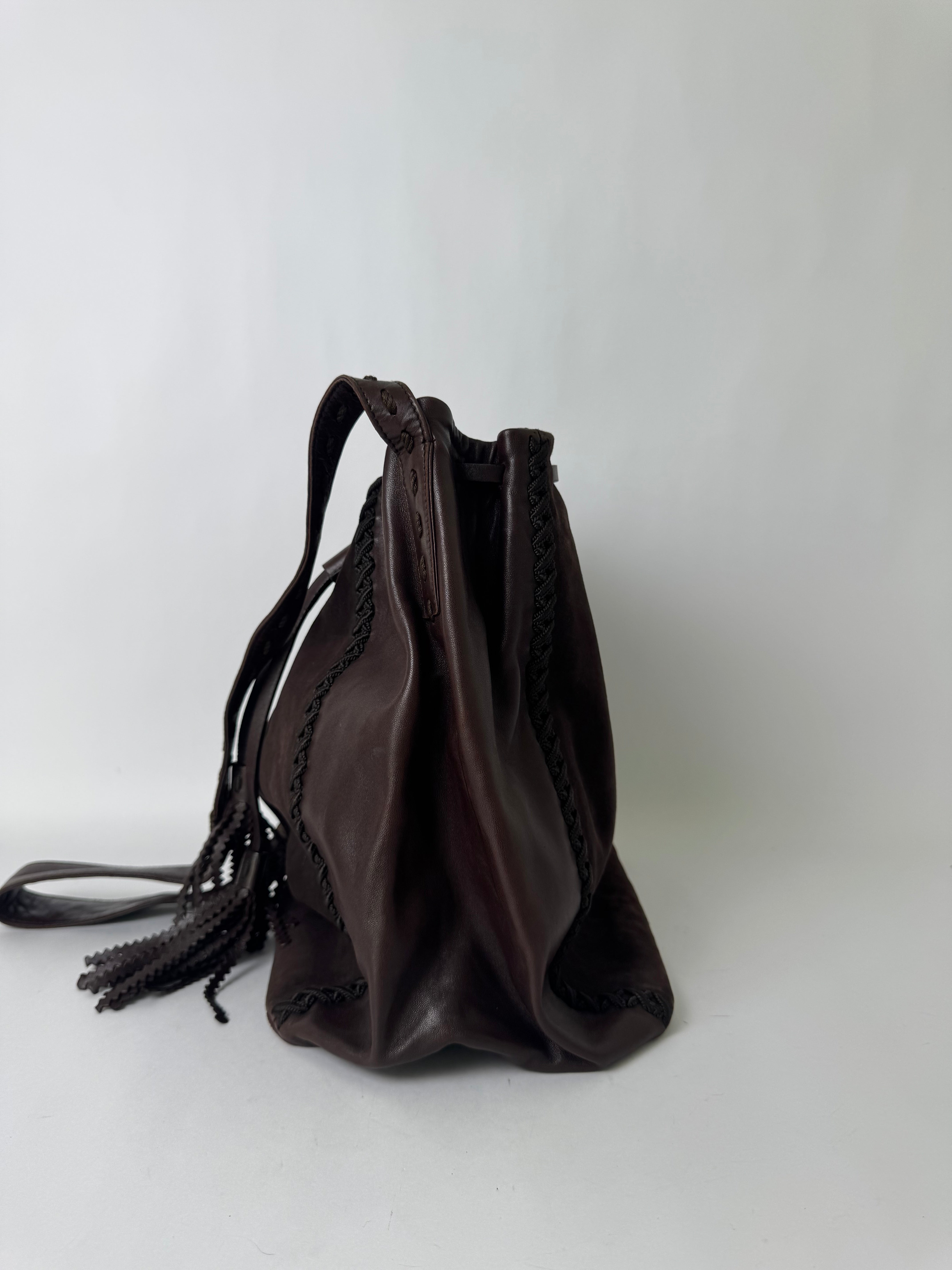 Prada Brown Leather Tassel Shoulder Bag