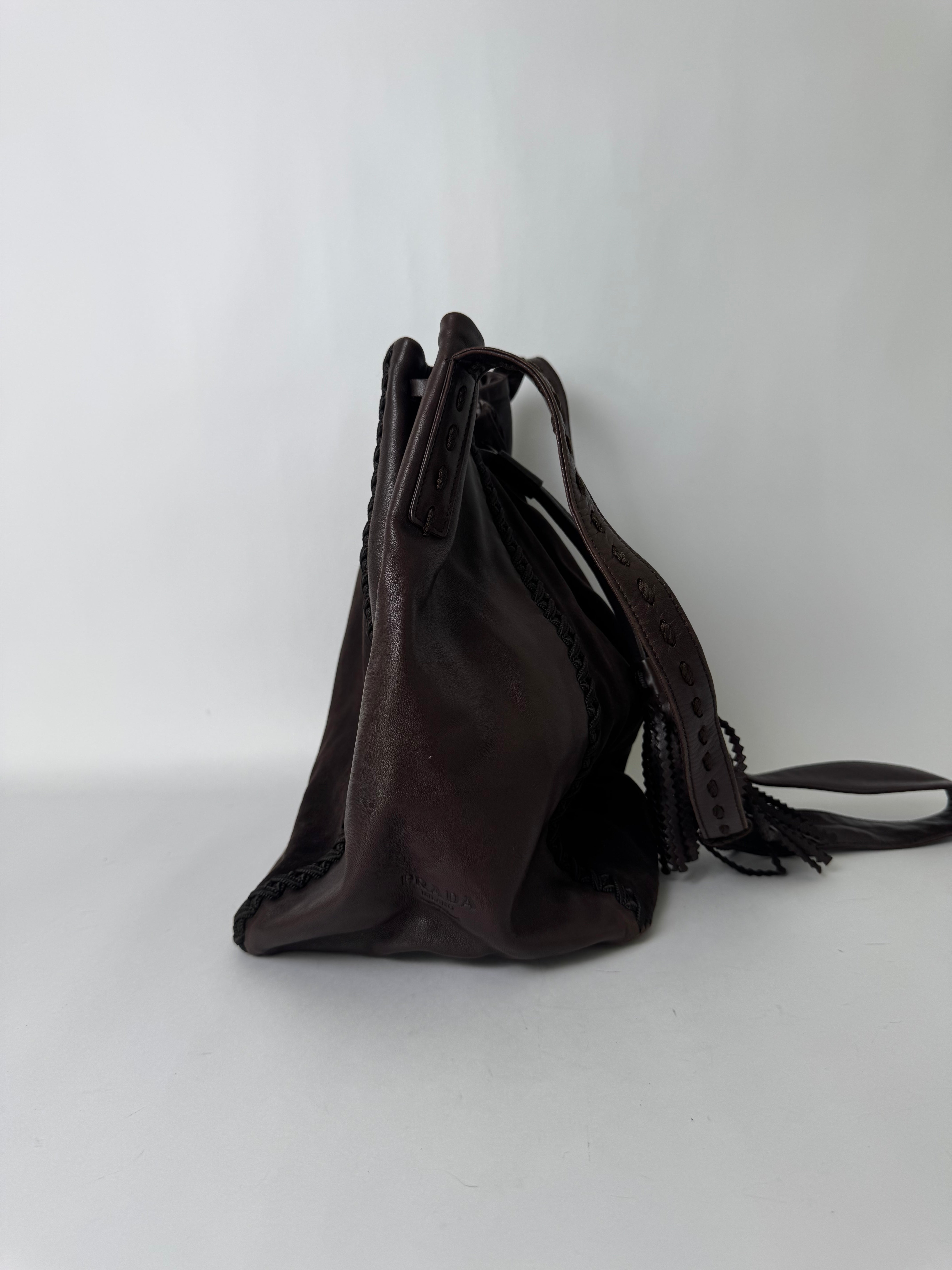Prada Brown Leather Tassel Shoulder Bag