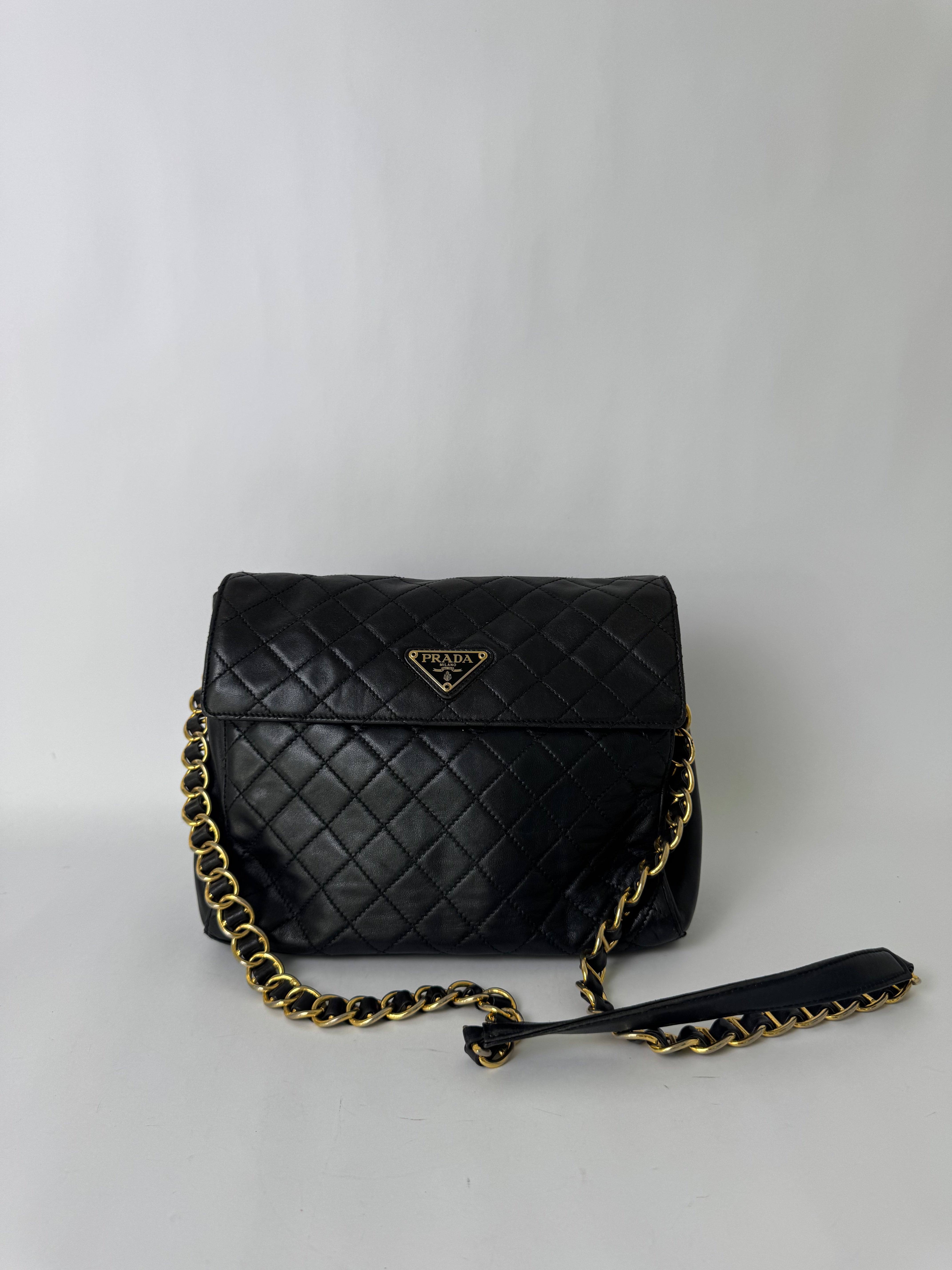 Prada Black Quilted Leather Chain Shoulder Bag