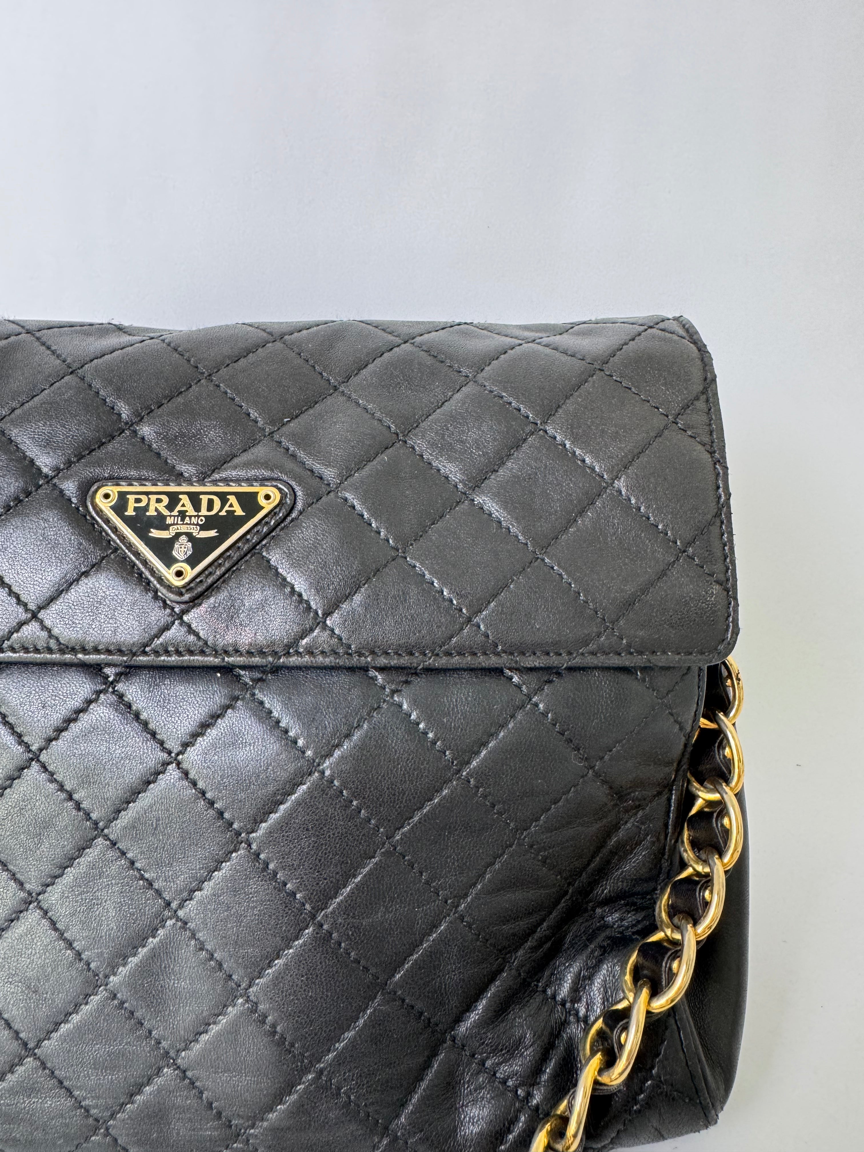 Prada Black Quilted Leather Chain Shoulder Bag