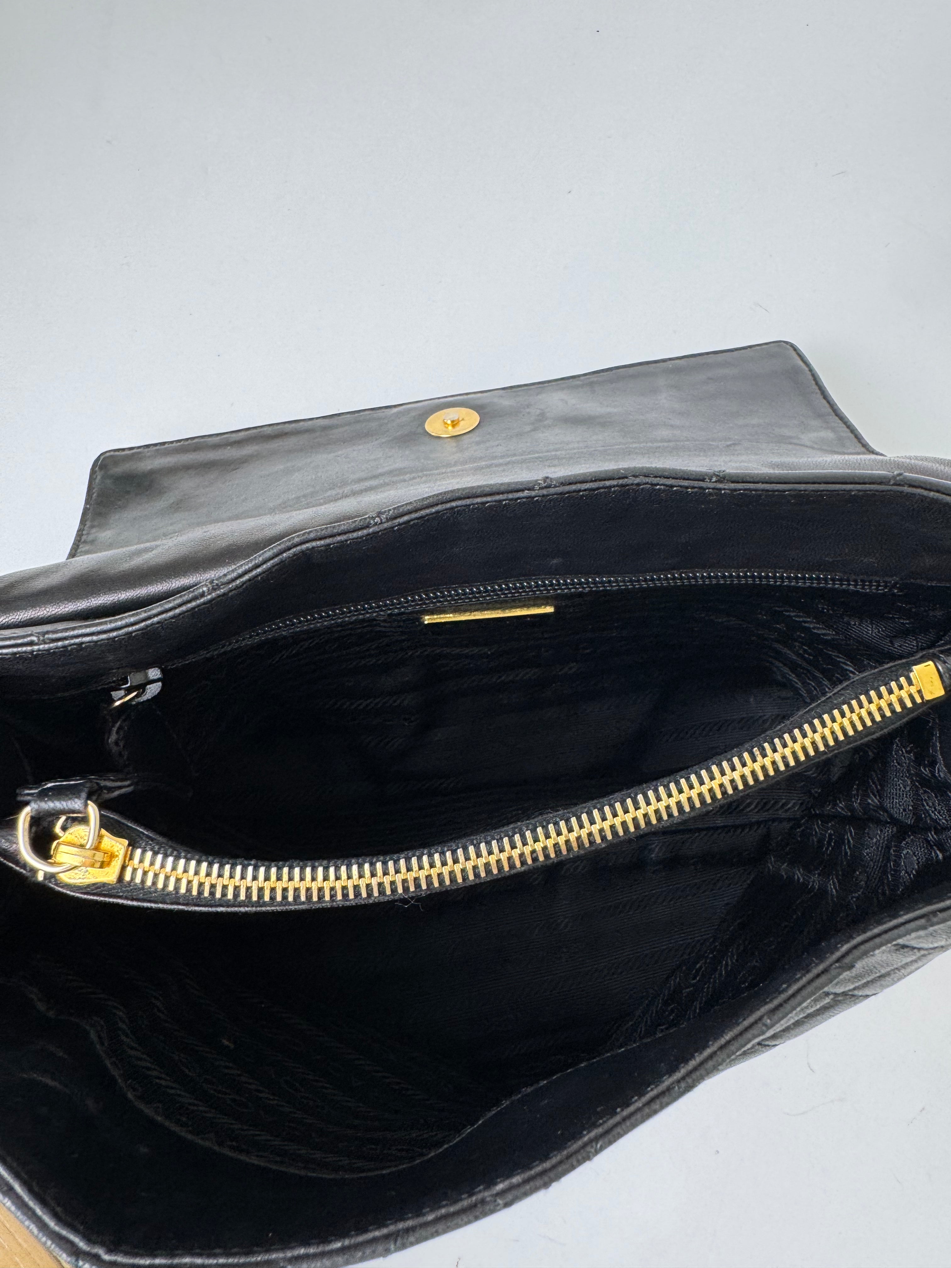Prada Black Quilted Leather Chain Shoulder Bag