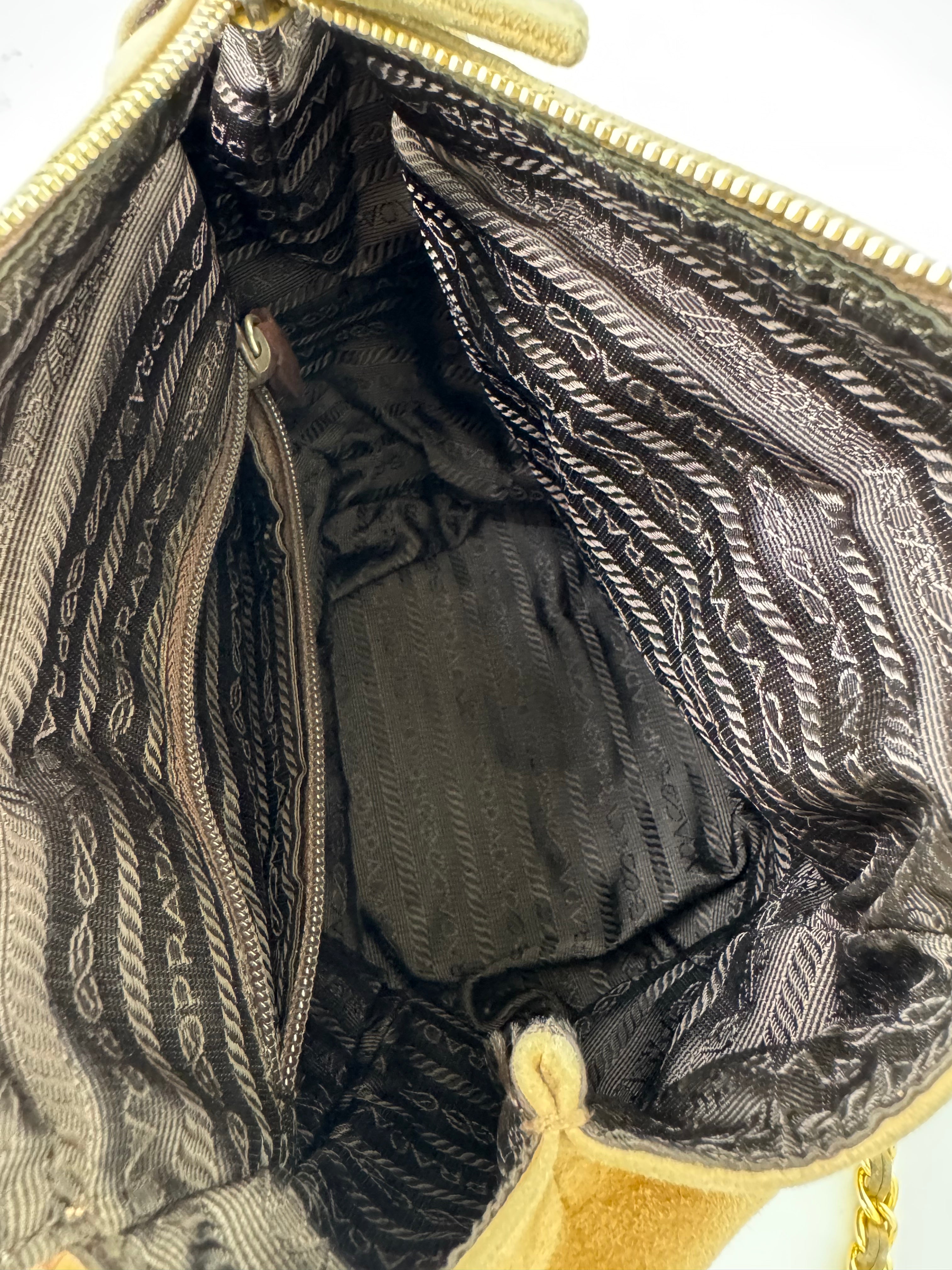 Prada Beige Suede Quilted Chain Shoulder Bag