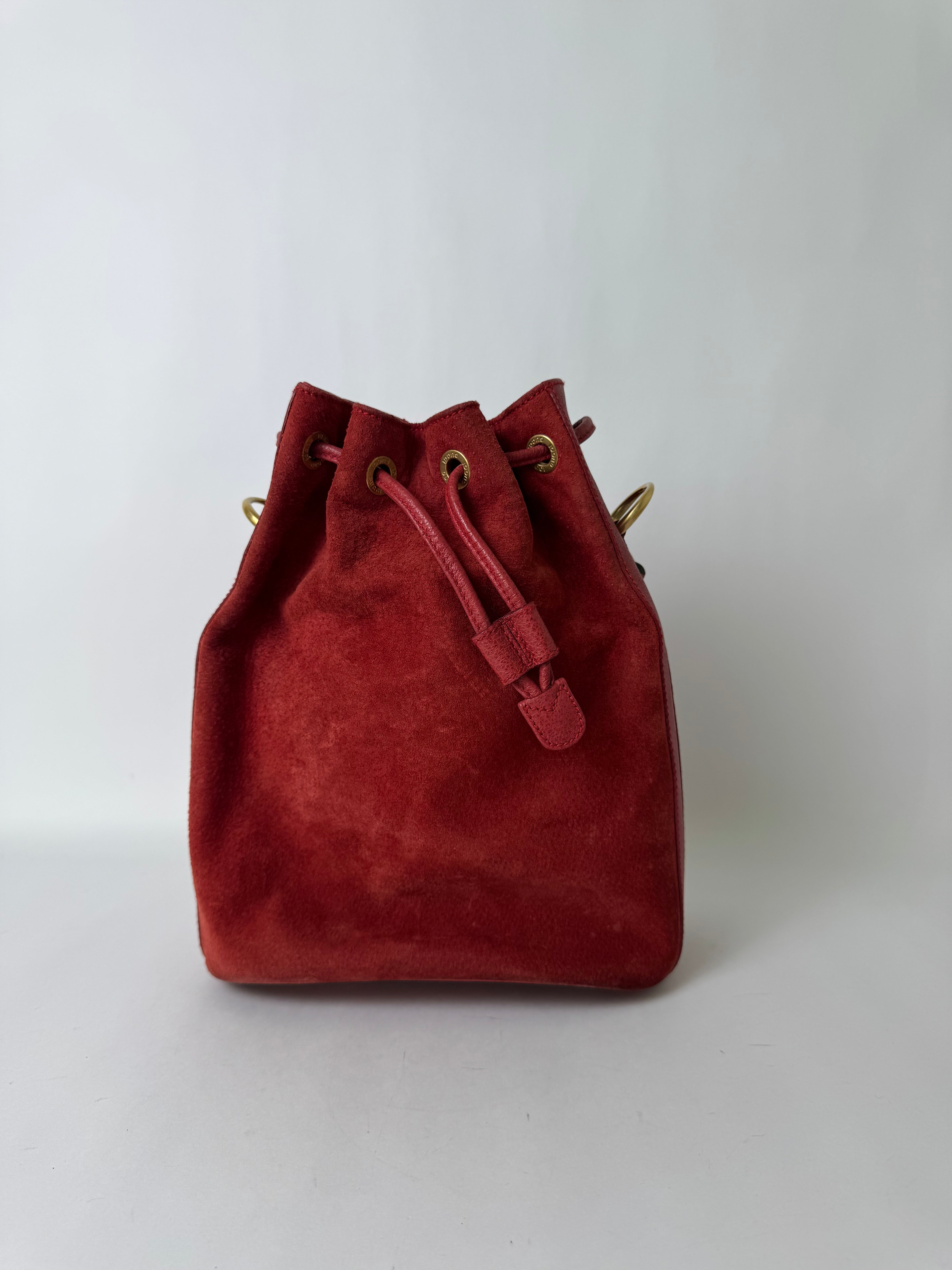 Gucci Red Suede Bamboo Handle Bag