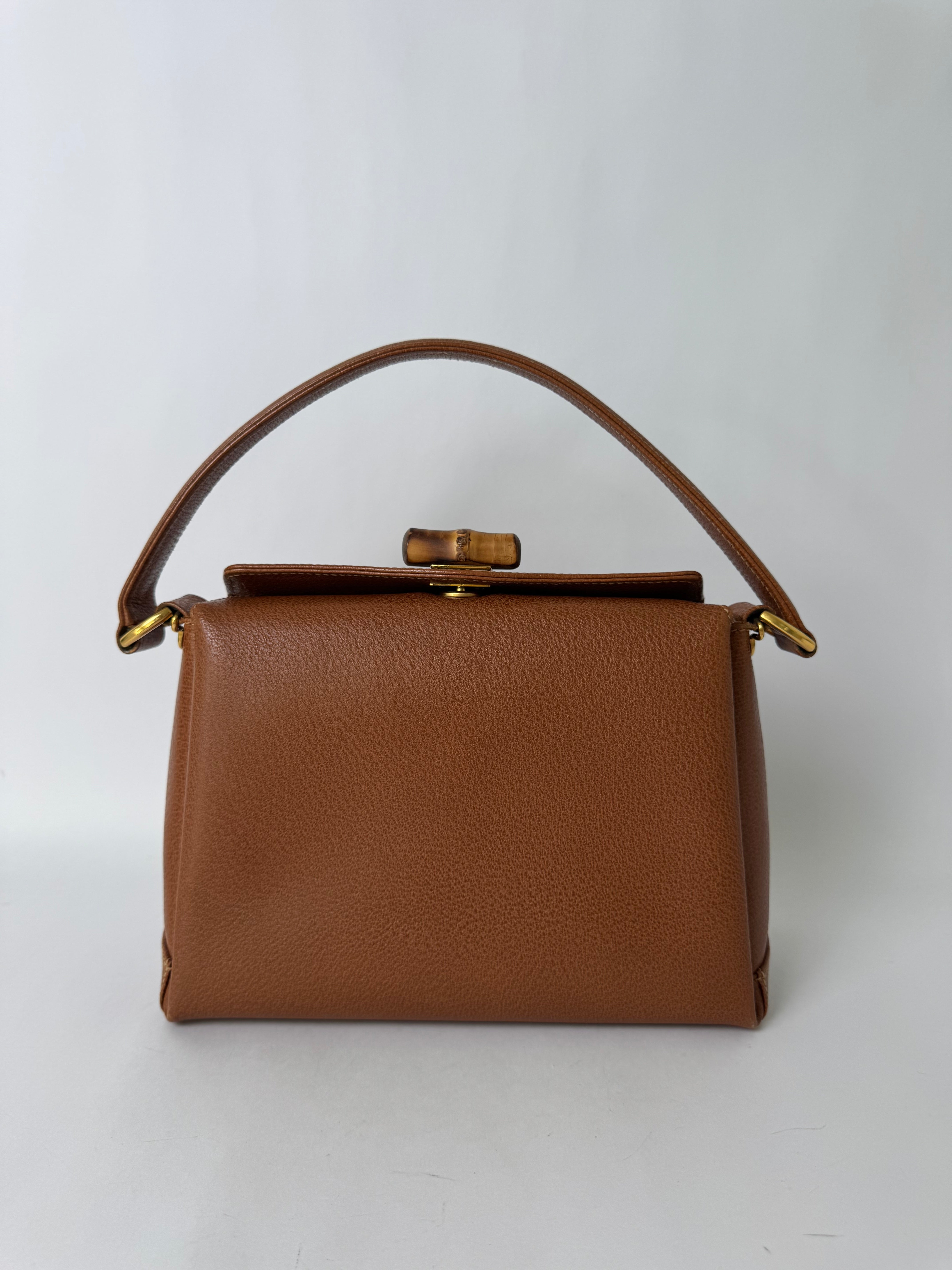 Gucci Brown Leather Bamboo Handle Bag