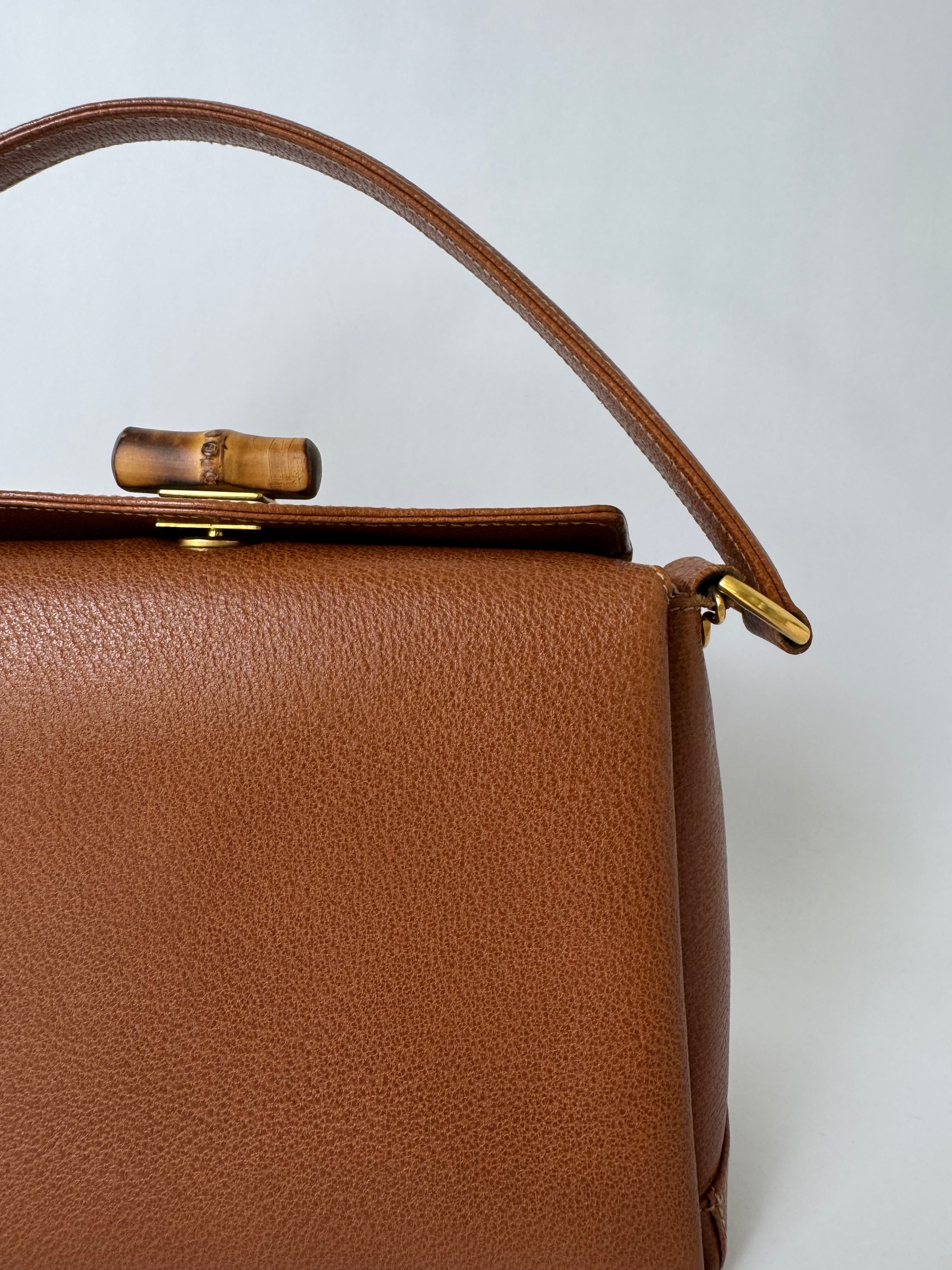 Gucci Brown Leather Bamboo Handle Bag
