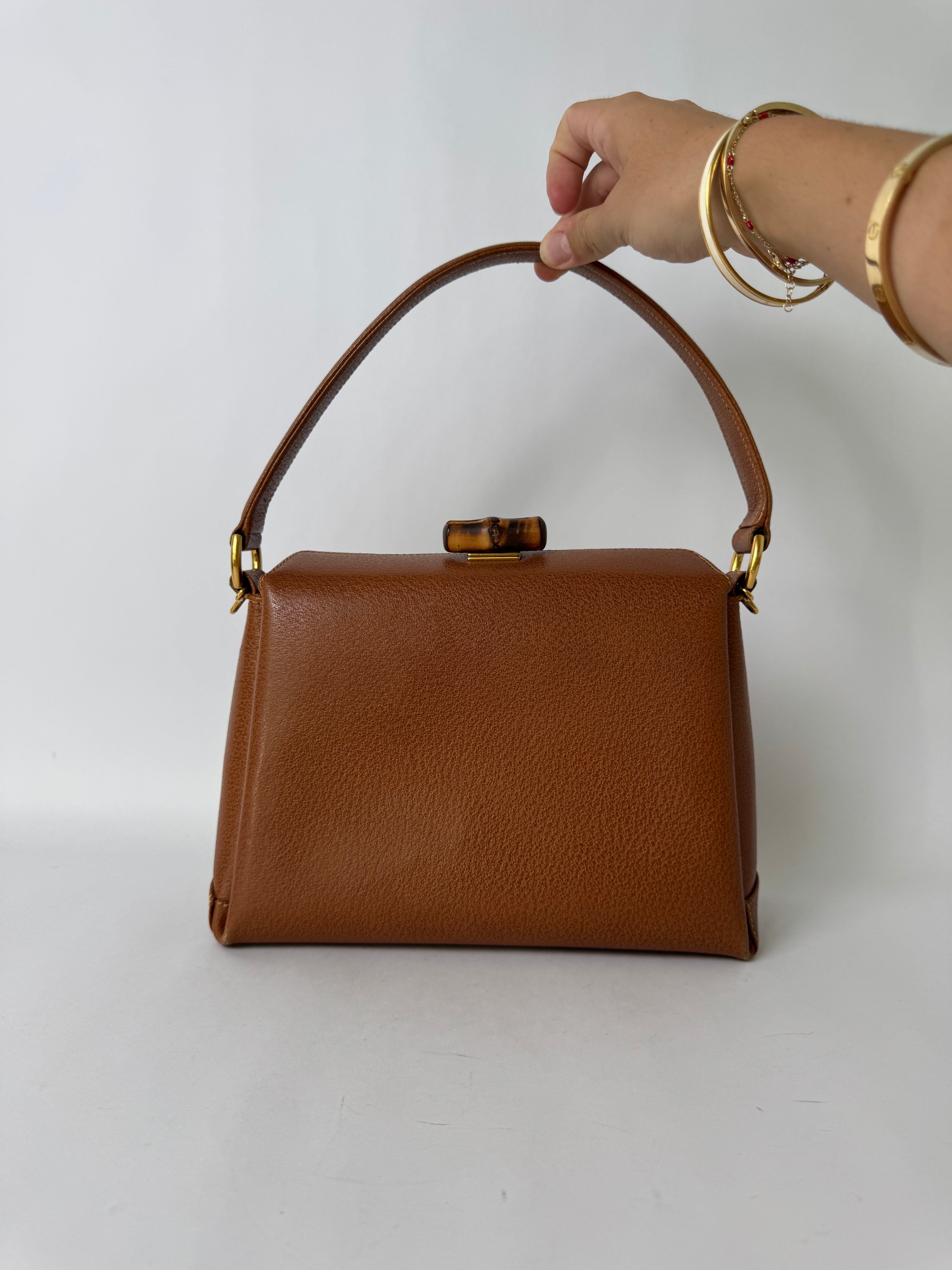 Gucci Brown Leather Bamboo Handle Bag