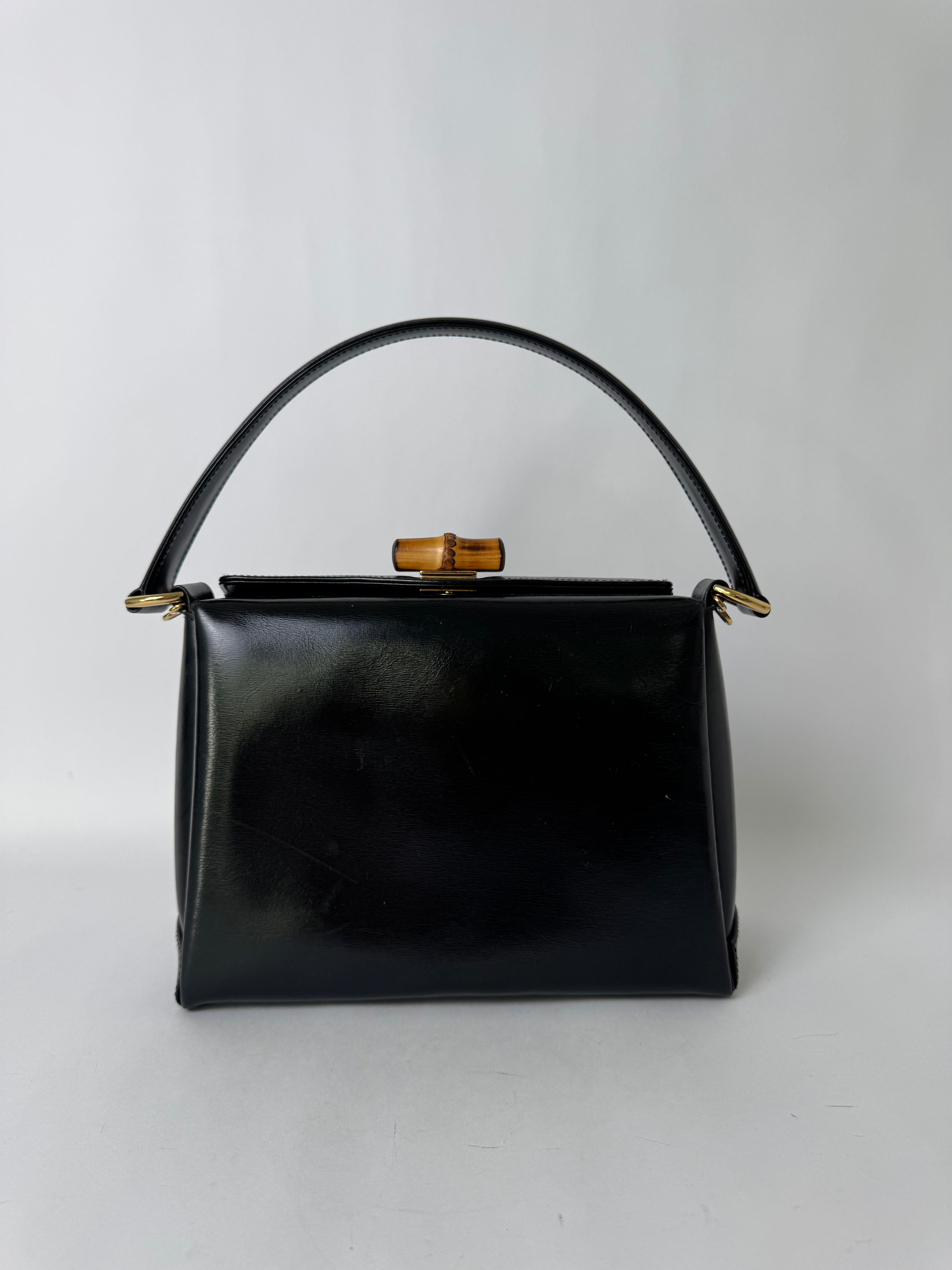 Gucci Black Leather Bamboo Handle Bag