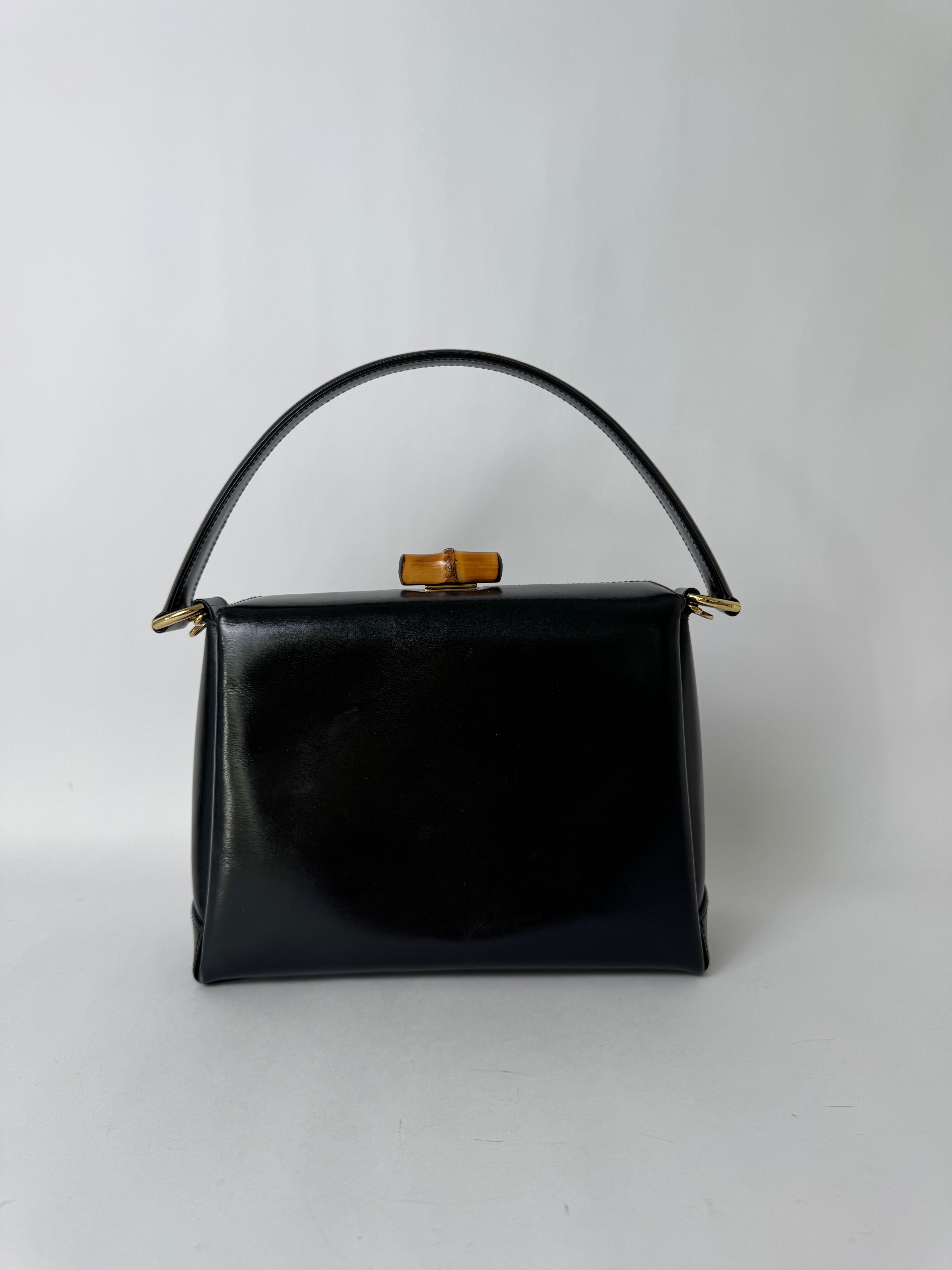 Gucci Black Leather Bamboo Handle Bag
