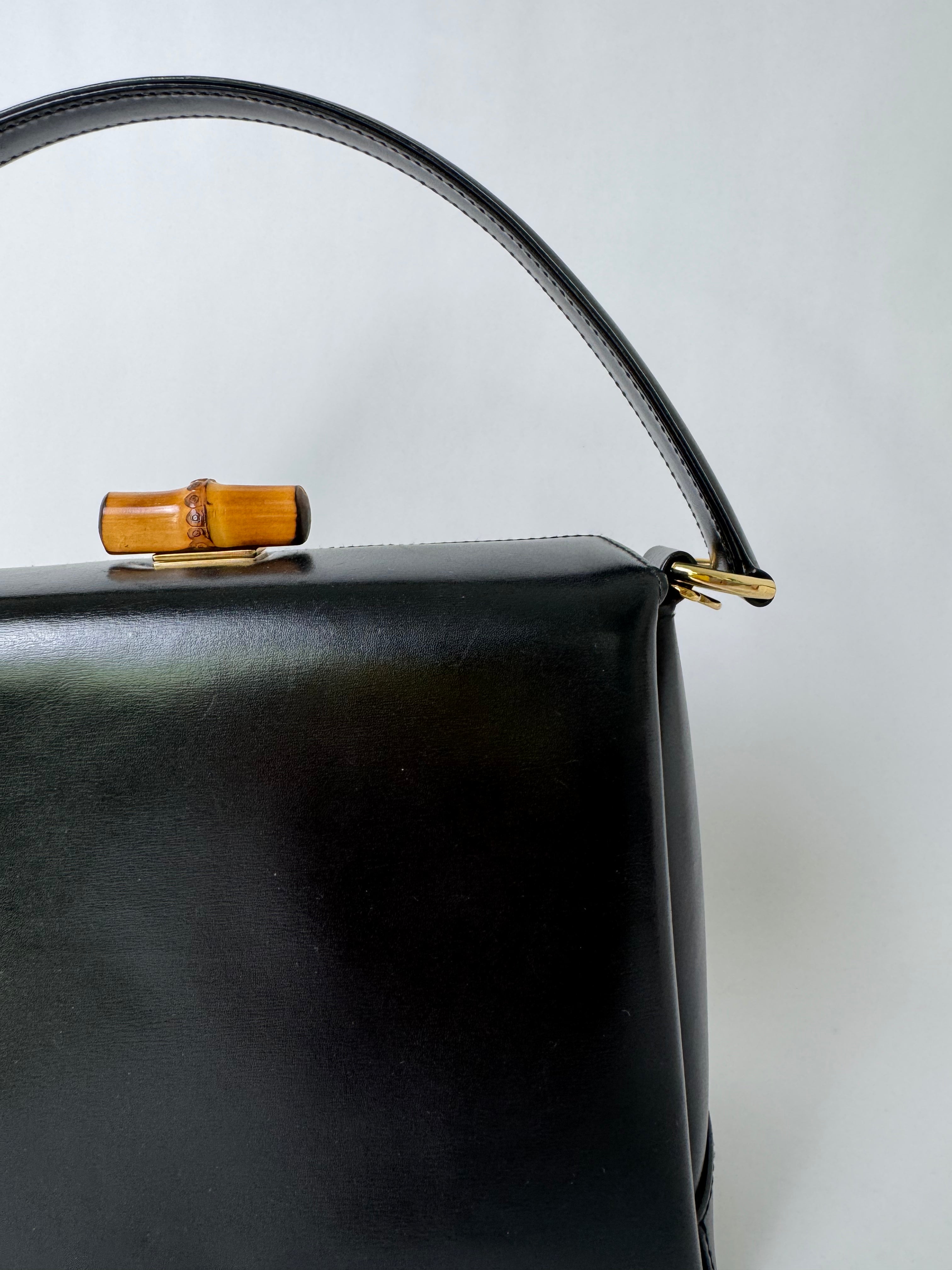 Gucci Black Leather Bamboo Handle Bag