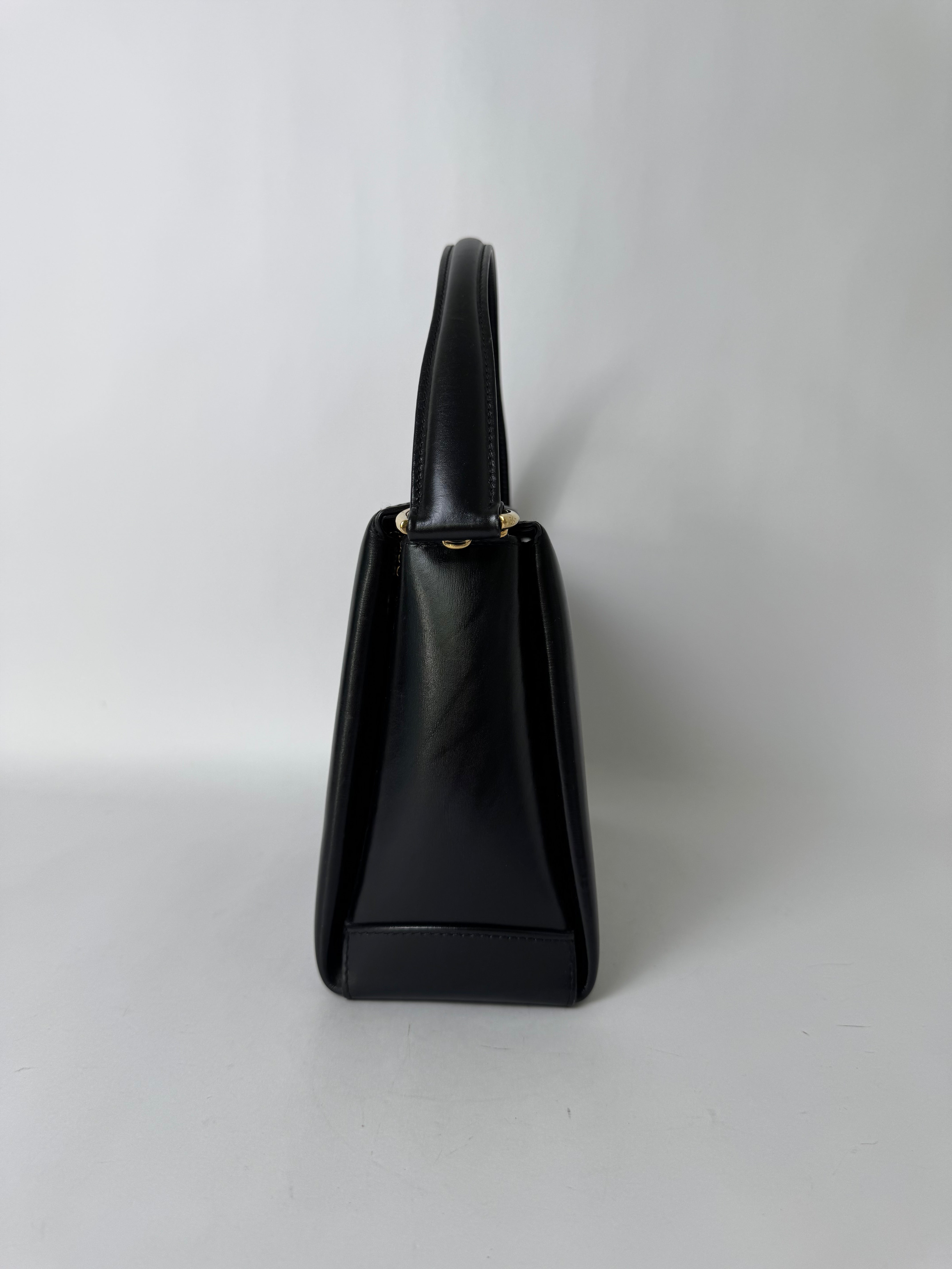 Gucci Black Leather Bamboo Handle Bag