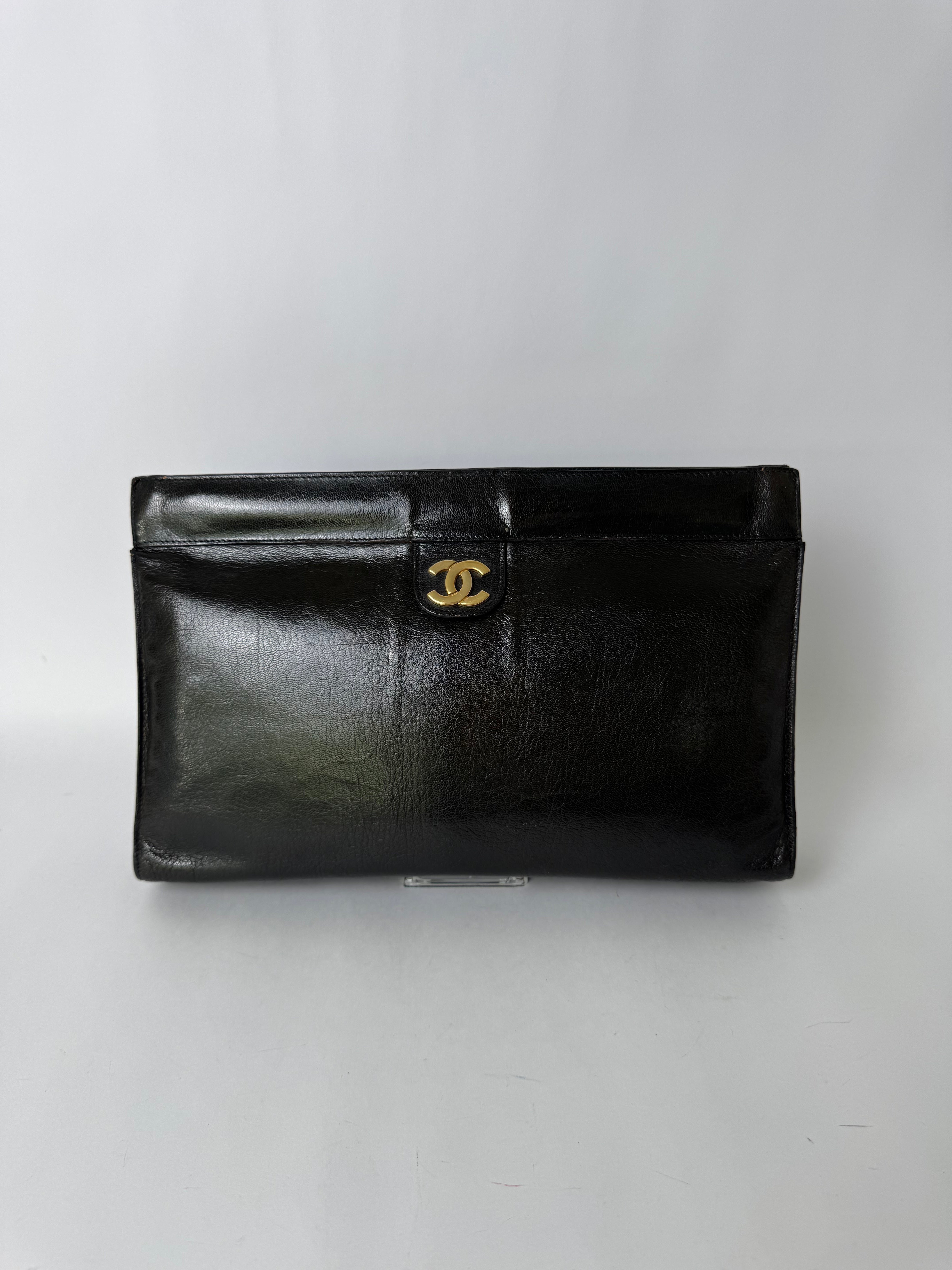 Chanel Vintage Black Leather CC Clutch