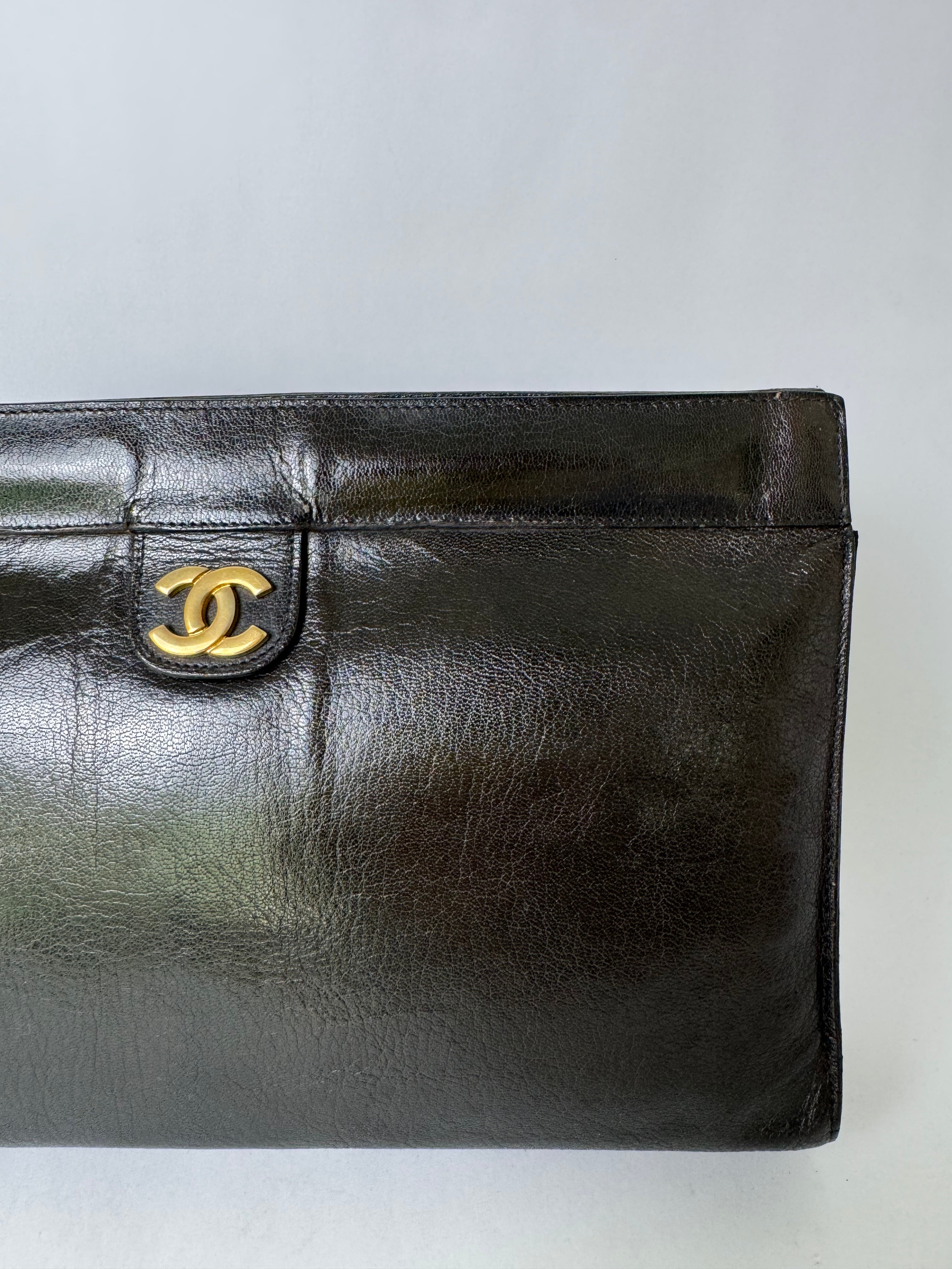 Chanel Vintage Black Leather CC Clutch