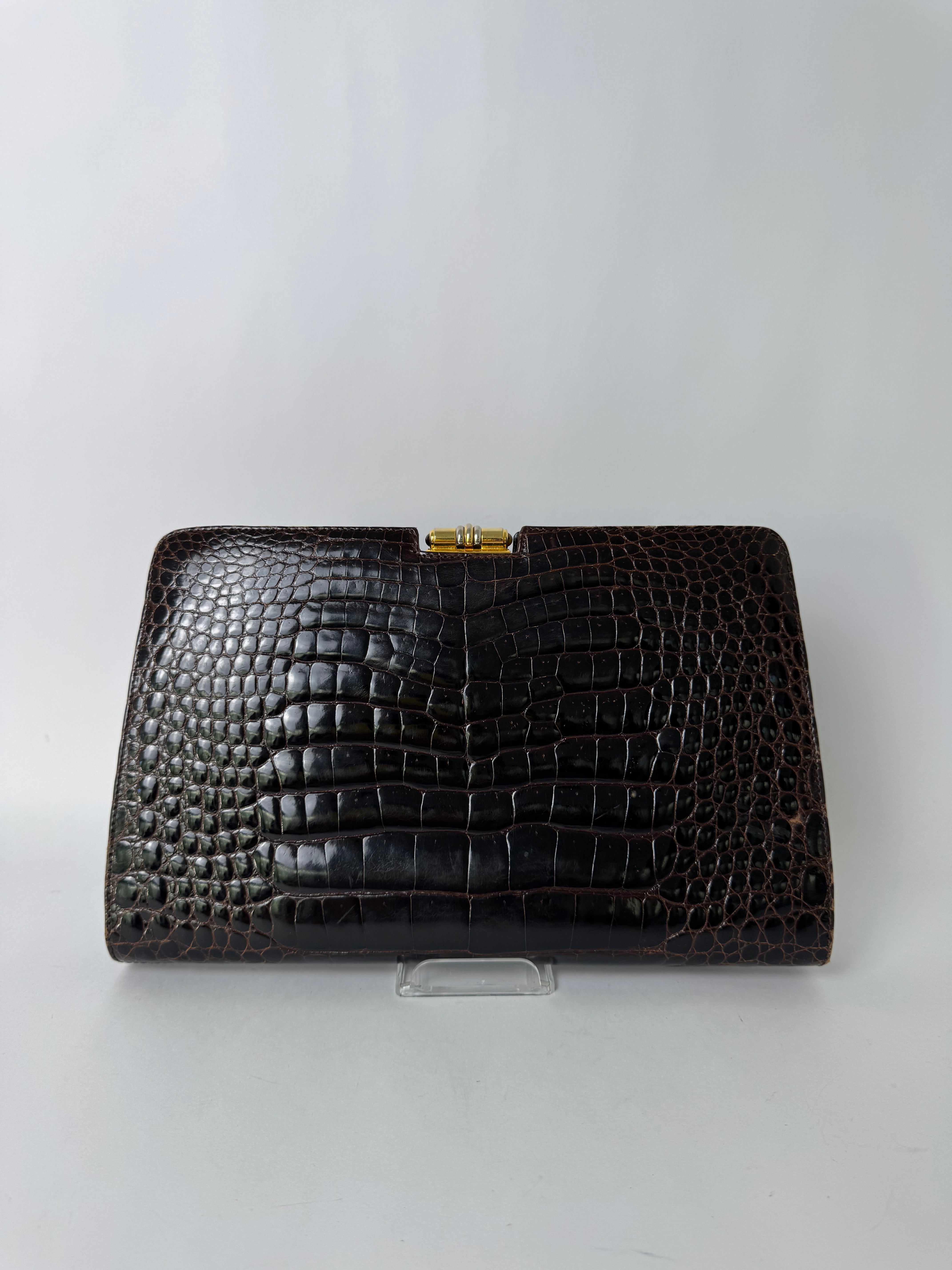 Gucci Vintage Brown Alligator Clutch