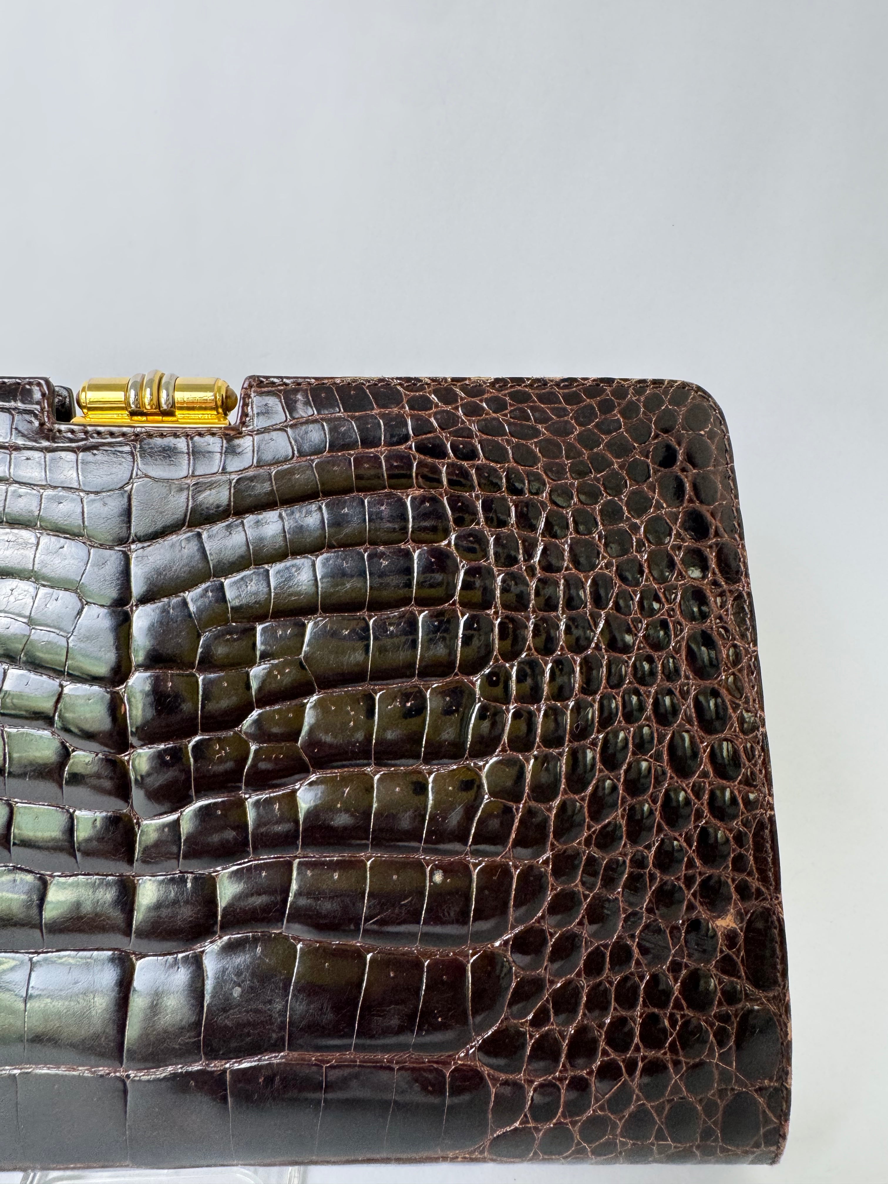 Gucci Vintage Brown Alligator Clutch