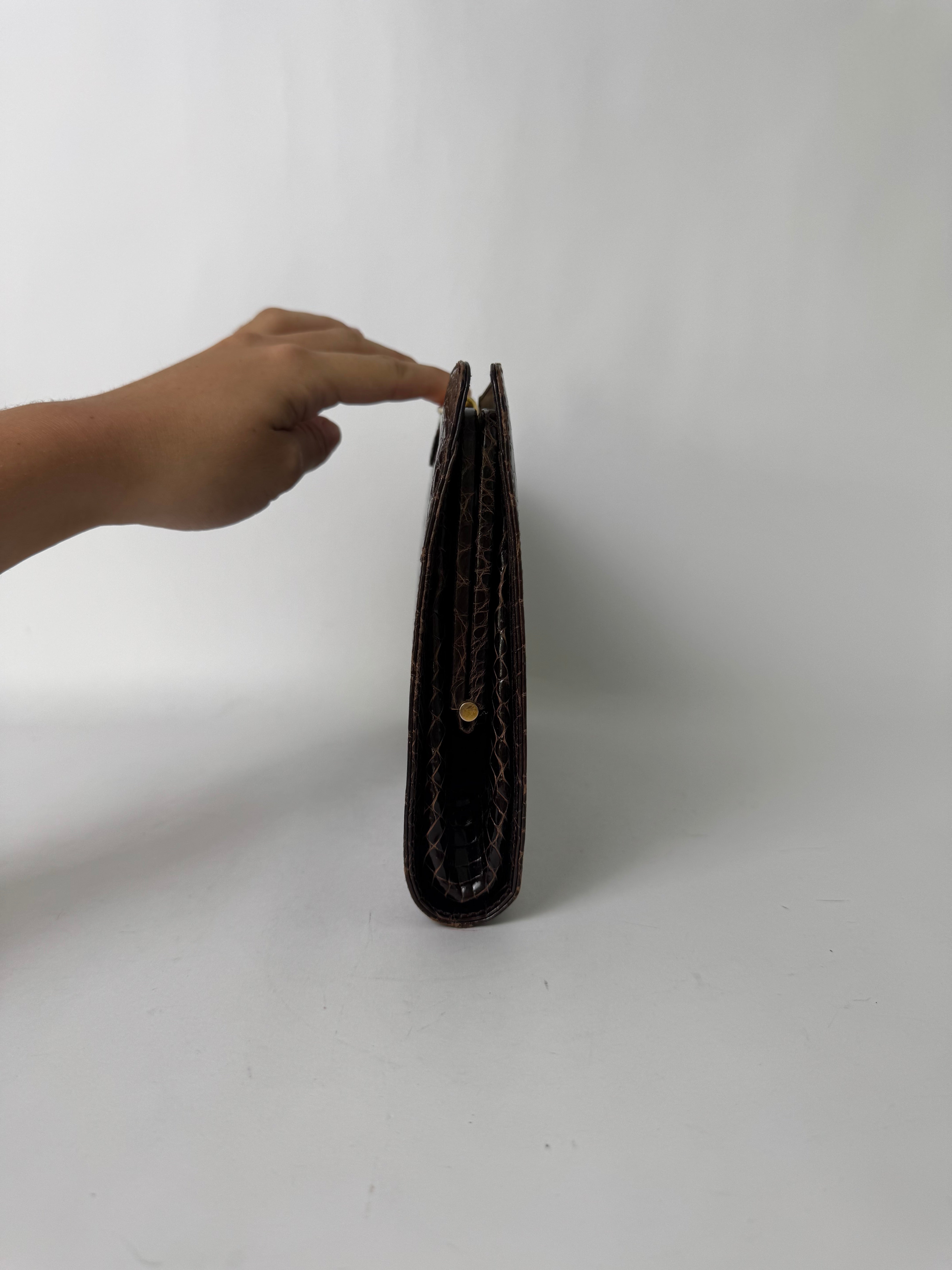 Gucci Vintage Brown Alligator Clutch